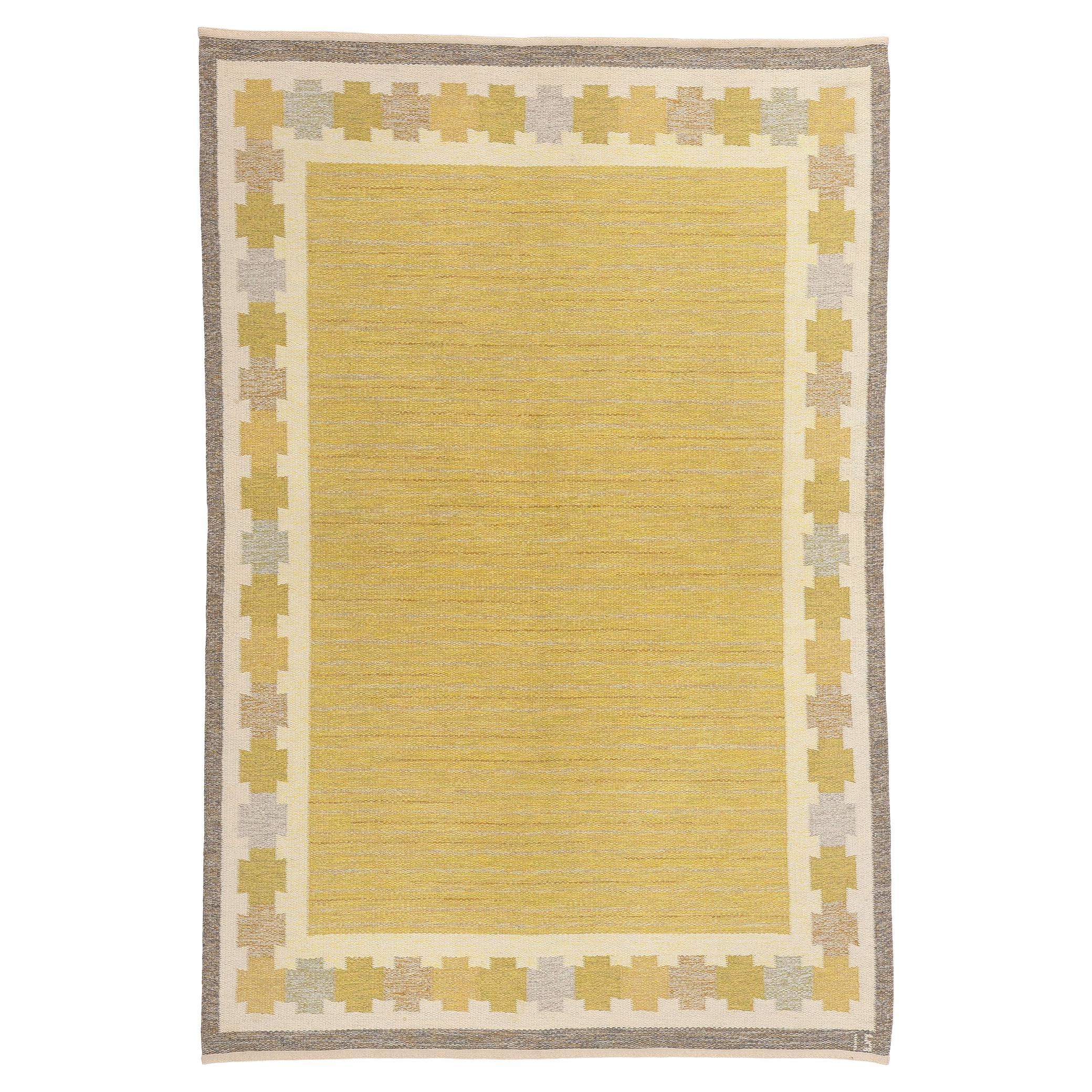 Ingegerd Silow Vintage Swedish Scandinavian Röllakan Rug, 05'03 x 07'09