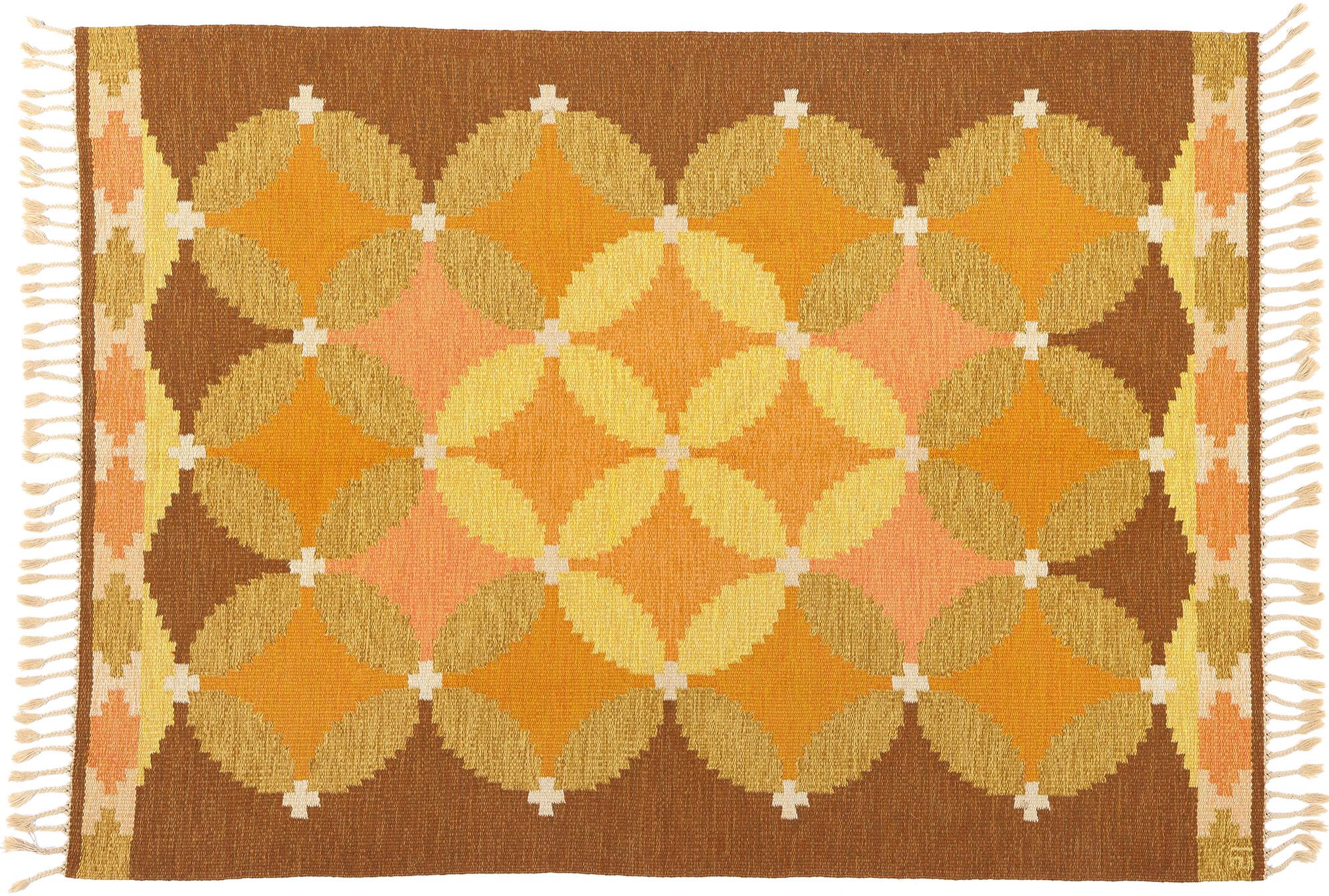 Ingegerd Silow Vintage Swedish Scandinavian Röllakan Rug, 05'05 x 07'07 For Sale 3