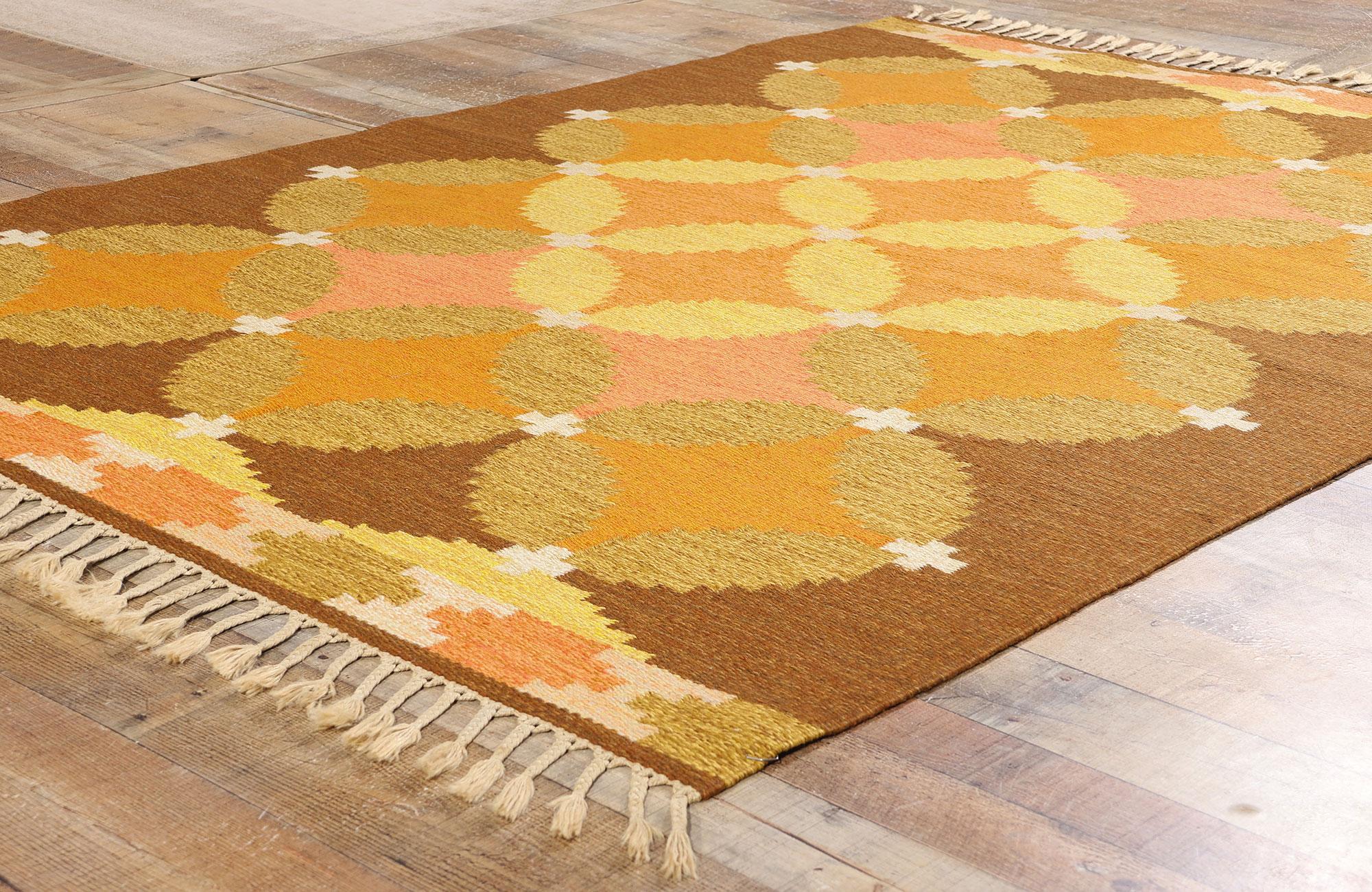 Wool Ingegerd Silow Vintage Swedish Scandinavian Röllakan Rug, 05'05 x 07'07 For Sale