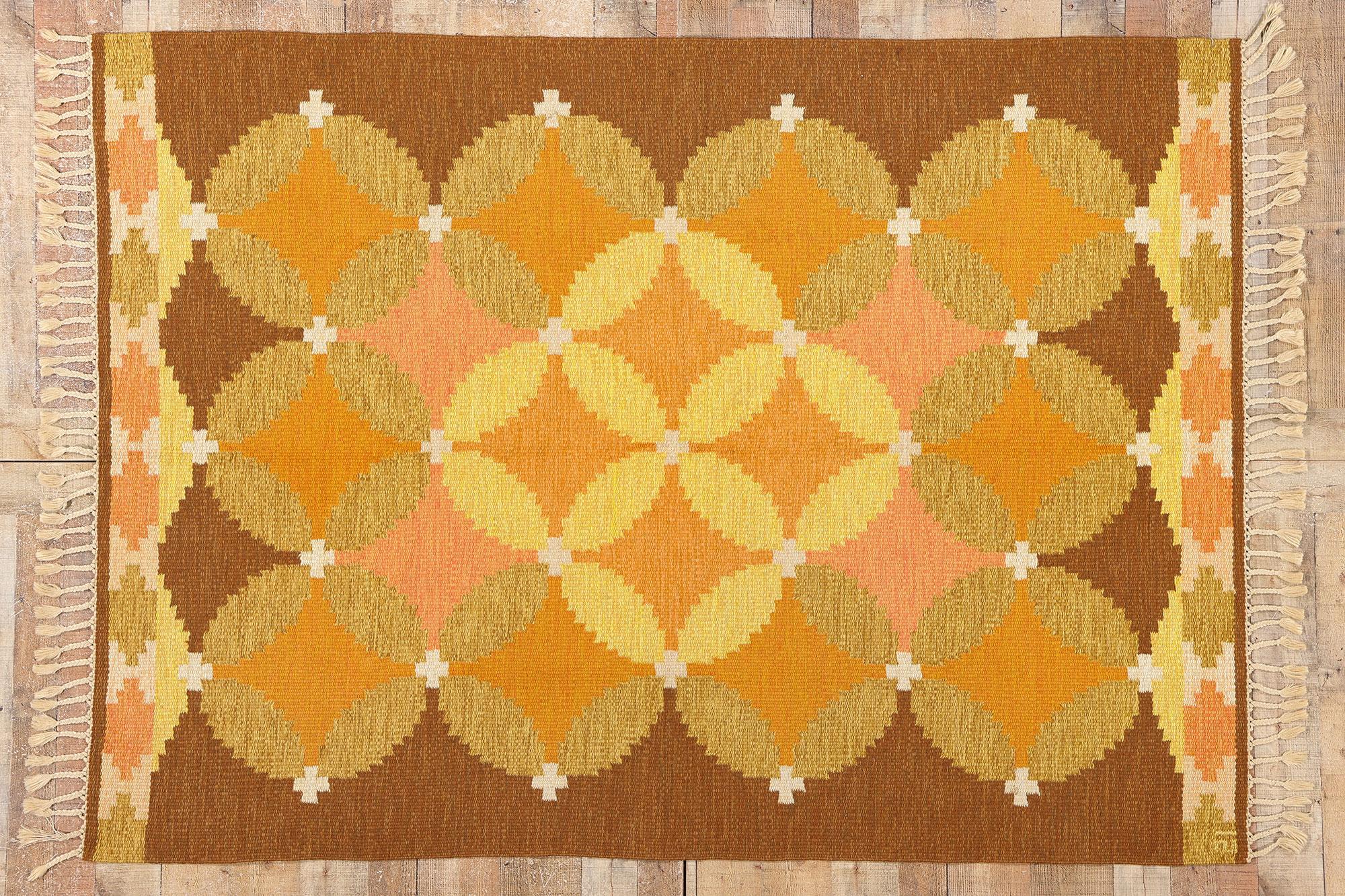 Ingegerd Silow Vintage Swedish Scandinavian Röllakan Rug, 05'05 x 07'07 For Sale 2