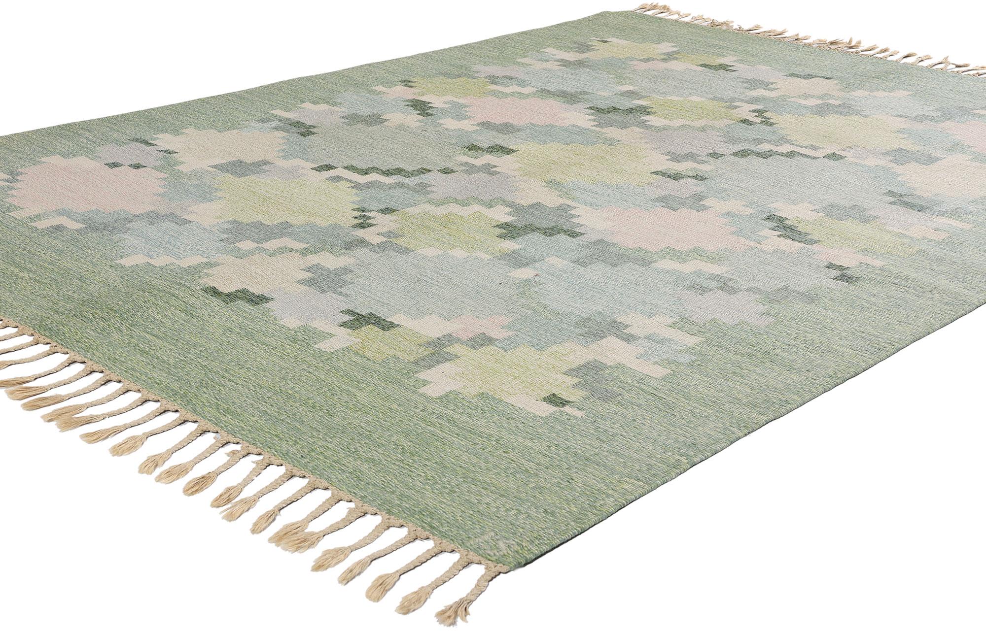 79053 Ingegerd Silow Vintage Swedish Rollakan Rug, 05'06 x 07'08. Dieser handgewebte schwedische Rollakan-Teppich aus Wolle mit dem Titel 