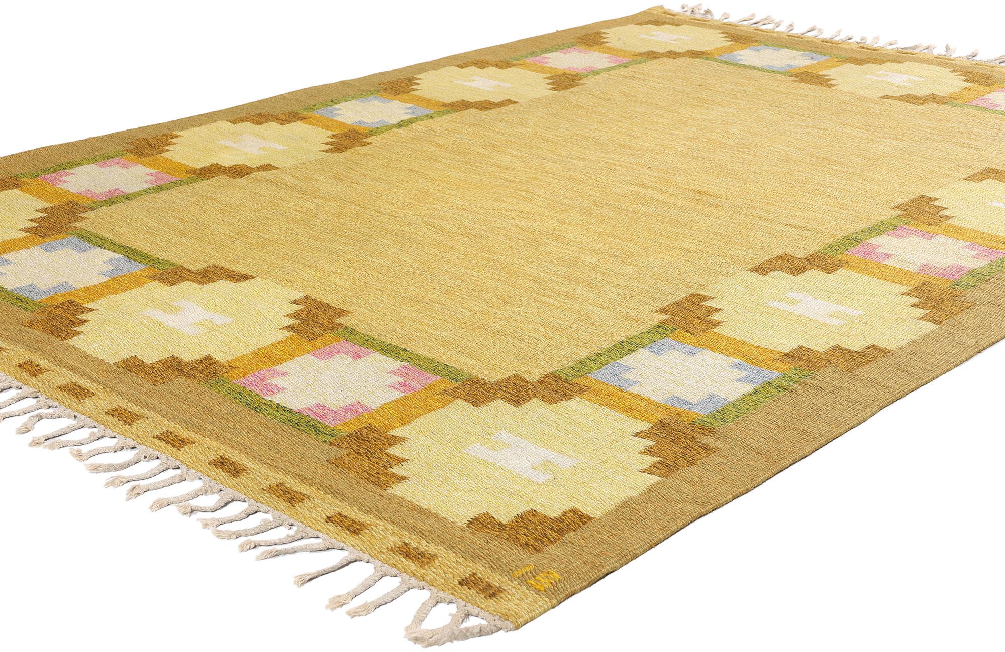 79026 Ingegerd Silow Vintage Swedish Rollakan Rug, 05'04 x 07'08. Dieser exquisite, handgewebte schwedisch-skandinavische Rollakan-Teppich aus Wolle mit den Initialen 