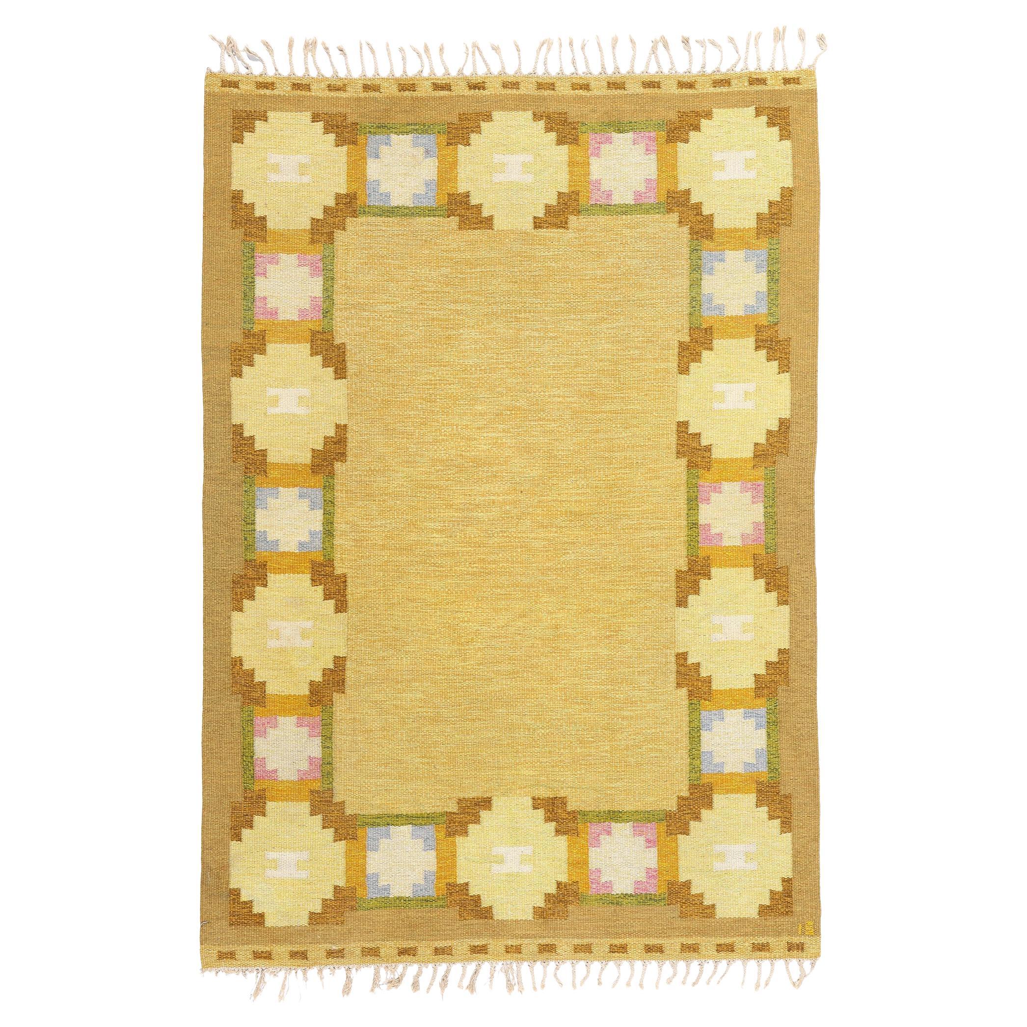 Ingegerd Silow Vintage Swedish Scandinavian Röllakan Rug