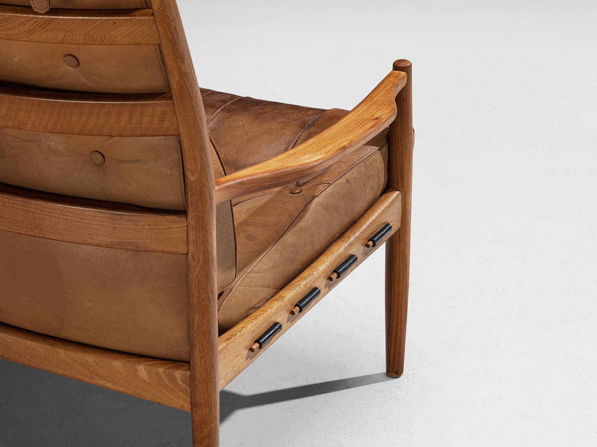 Swedish Ingemar Thillmark for OPE 'Läckö' Lounge Chair in Brown Leather and Oak For Sale