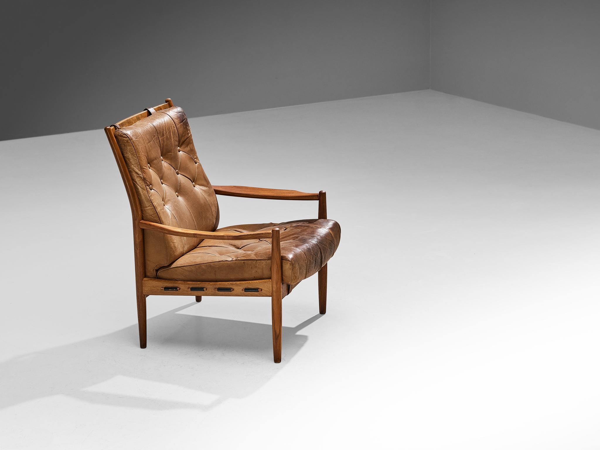 Mid-20th Century Ingemar Thillmark for OPE 'Läckö' Lounge Chair in Brown Leather and Oak For Sale
