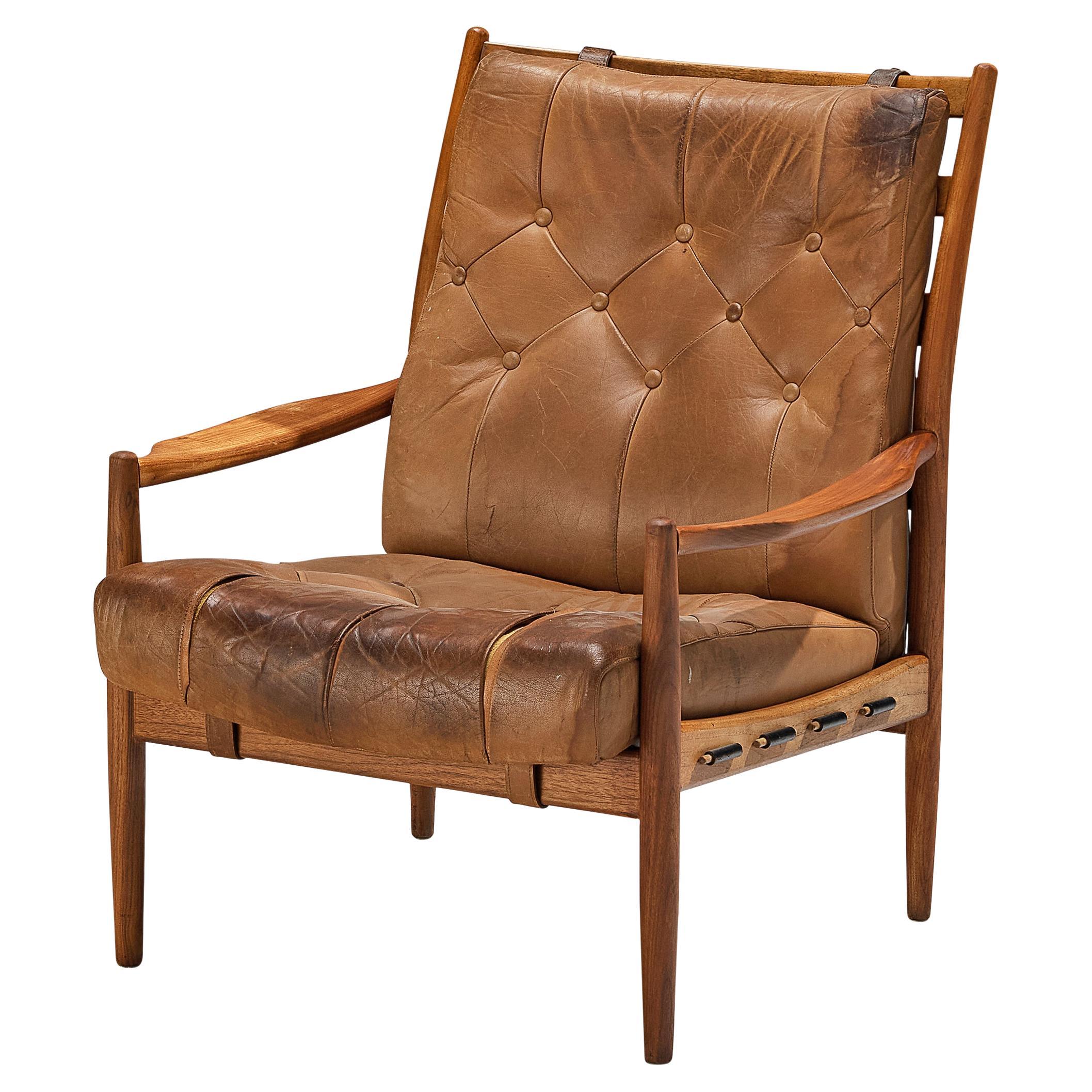 Ingemar Thillmark for OPE 'Läckö' Lounge Chair in Brown Leather and Oak For Sale