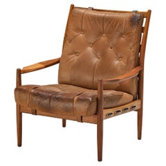Vintage Ingemar Thillmark for OPE 'Läckö' Lounge Chair in Brown Leather and Oak