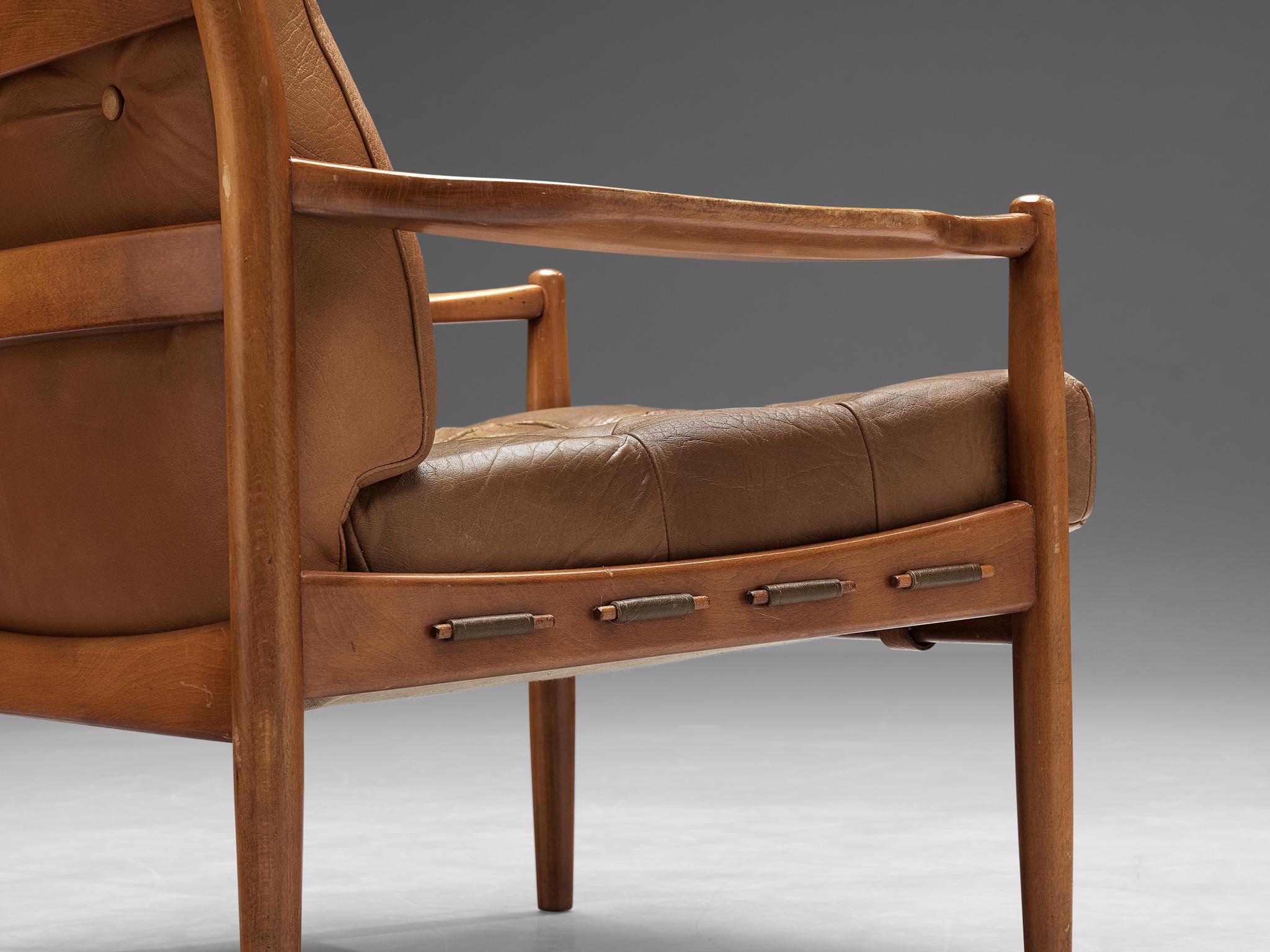 Scandinavian Modern Ingemar Thillmark for OPE 'Läckö' Lounge Chair in Brown Leather For Sale