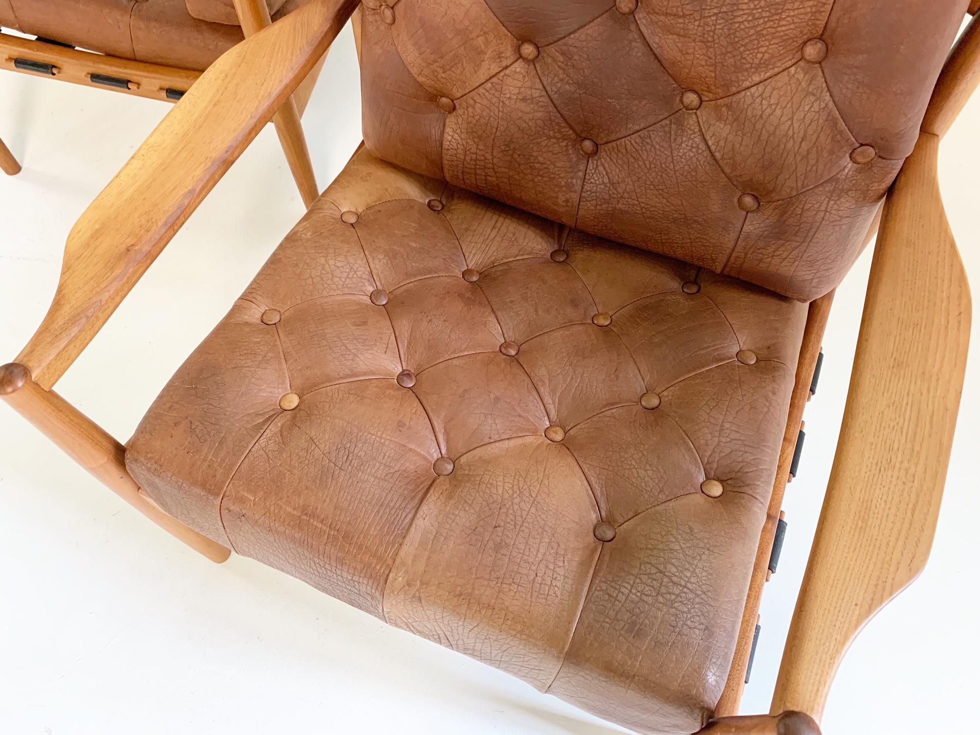 Scandinavian Modern Ingemar Thillmark Lacko Buffalo Hide Lounge Chairs