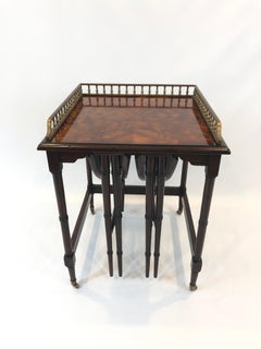 Ingeniously Crafted Set of 3 Mahogany and Hand Painted Stacking Nesting Tables