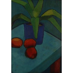 Inger Hofmeister, Listed Danish Artist, 1979 Oil on Board, Still Life with Plant