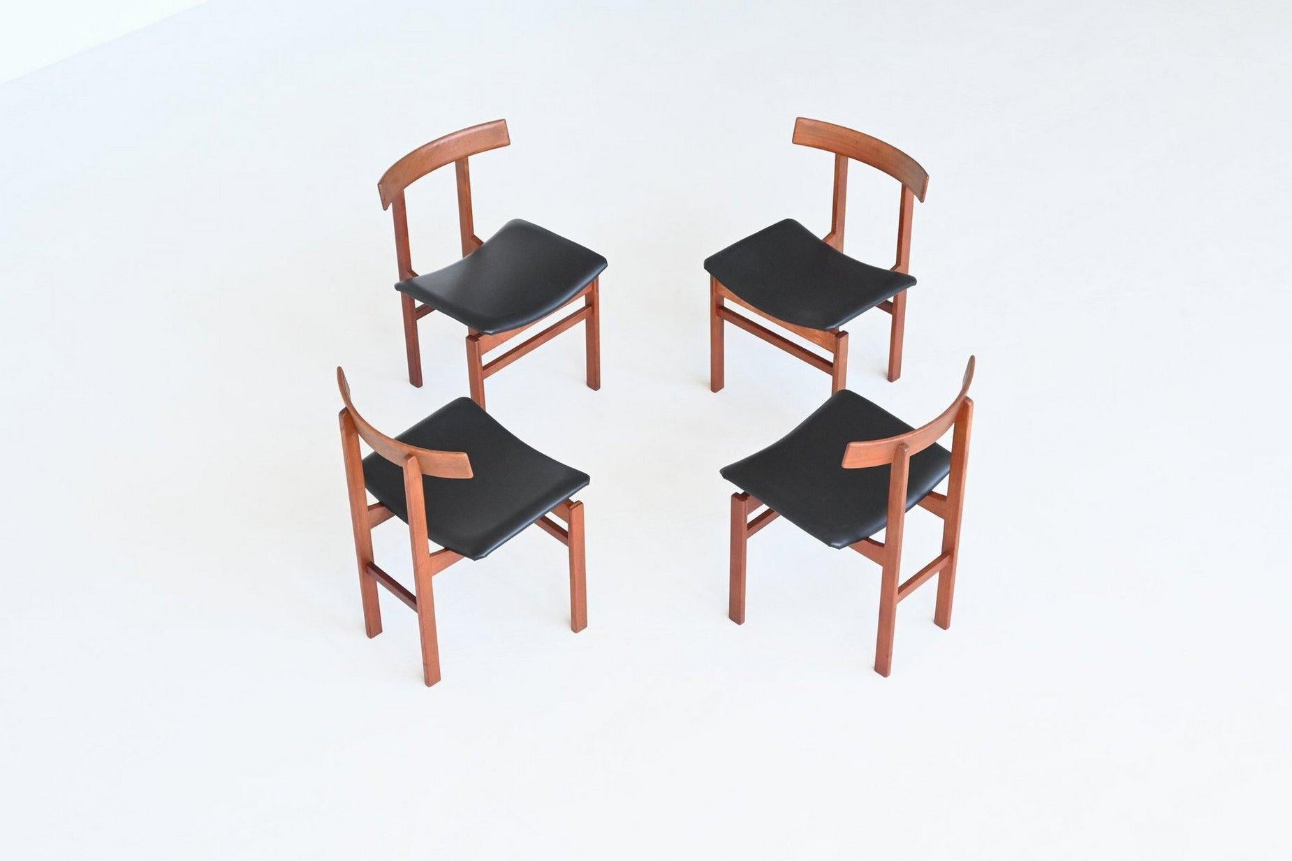 Leather Inger Klingenberg dining chairs teak France & Son Denmark 1960 For Sale