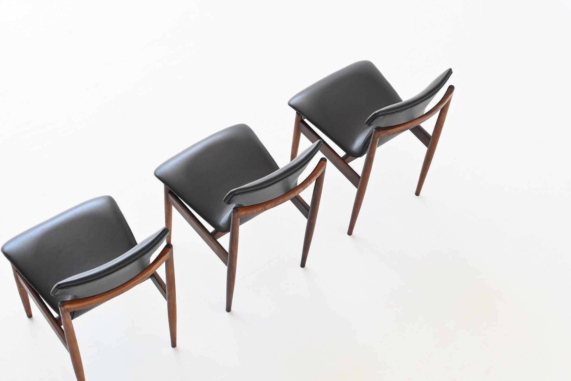 Faux Leather Inger Klingenberg Rosewood Dining Chairs Fristho, the Netherlands, 1960