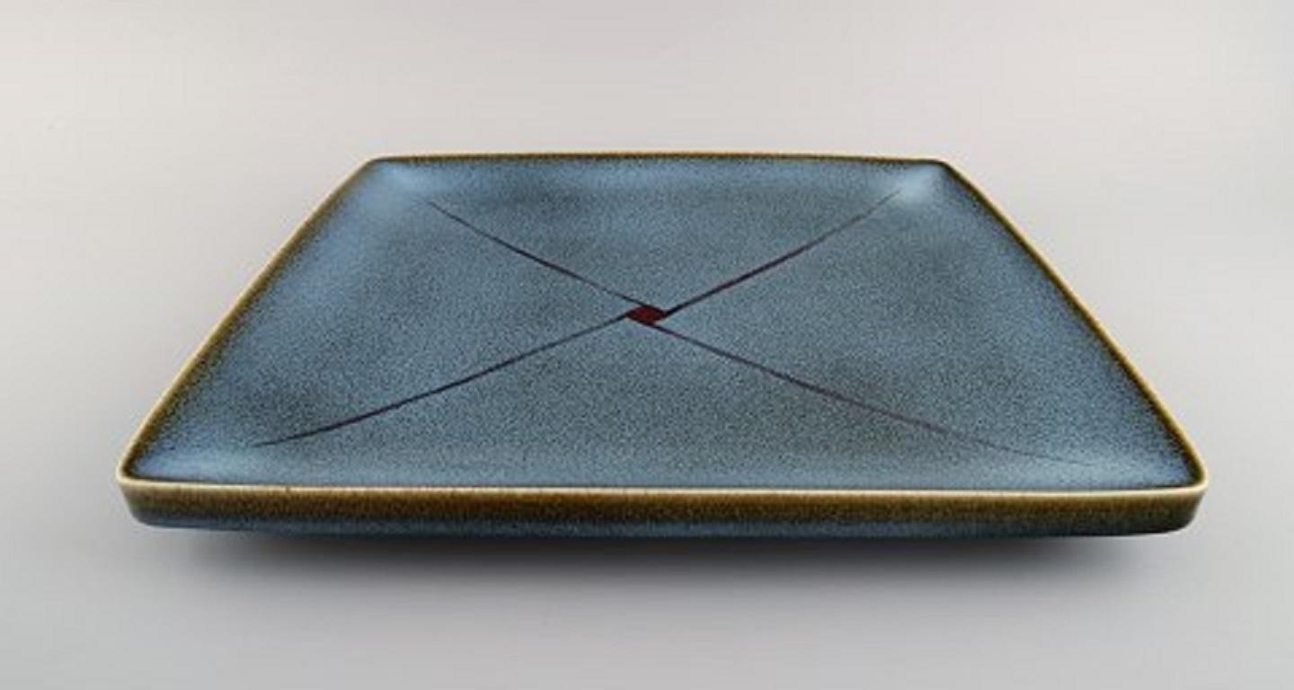 Swedish Inger Persson 'b. 1936' for Rörstrand, Large Square Dish in Glazed Ceramics For Sale