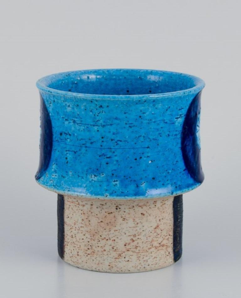 Scandinavian Modern Inger Persson for Rörstrand Atelje, Sweden. Ceramic vase with blue-toned glaze.  For Sale