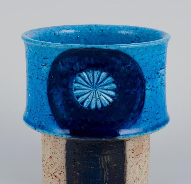 Swedish Inger Persson for Rörstrand Atelje, Sweden. Ceramic vase with blue-toned glaze.  For Sale