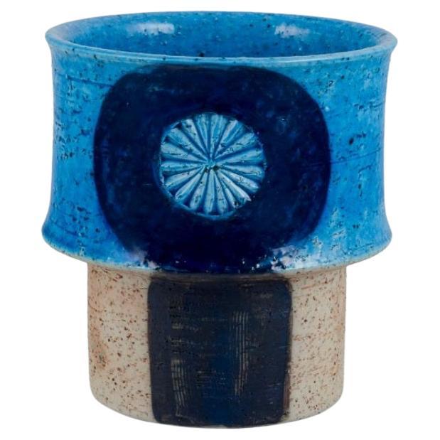 Inger Persson for Rörstrand Atelje, Sweden. Ceramic vase with blue-toned glaze.  For Sale