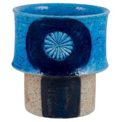 Vintage Inger Persson for Rörstrand Atelje, Sweden. Ceramic vase with blue-toned glaze. 