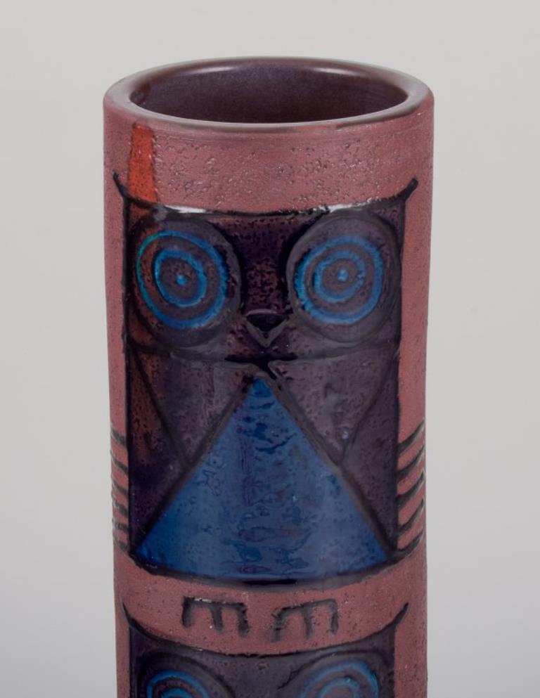 Italian Inger Persson for Rörstrand Atelje, Sweden. Large ceramic vase with owls. For Sale