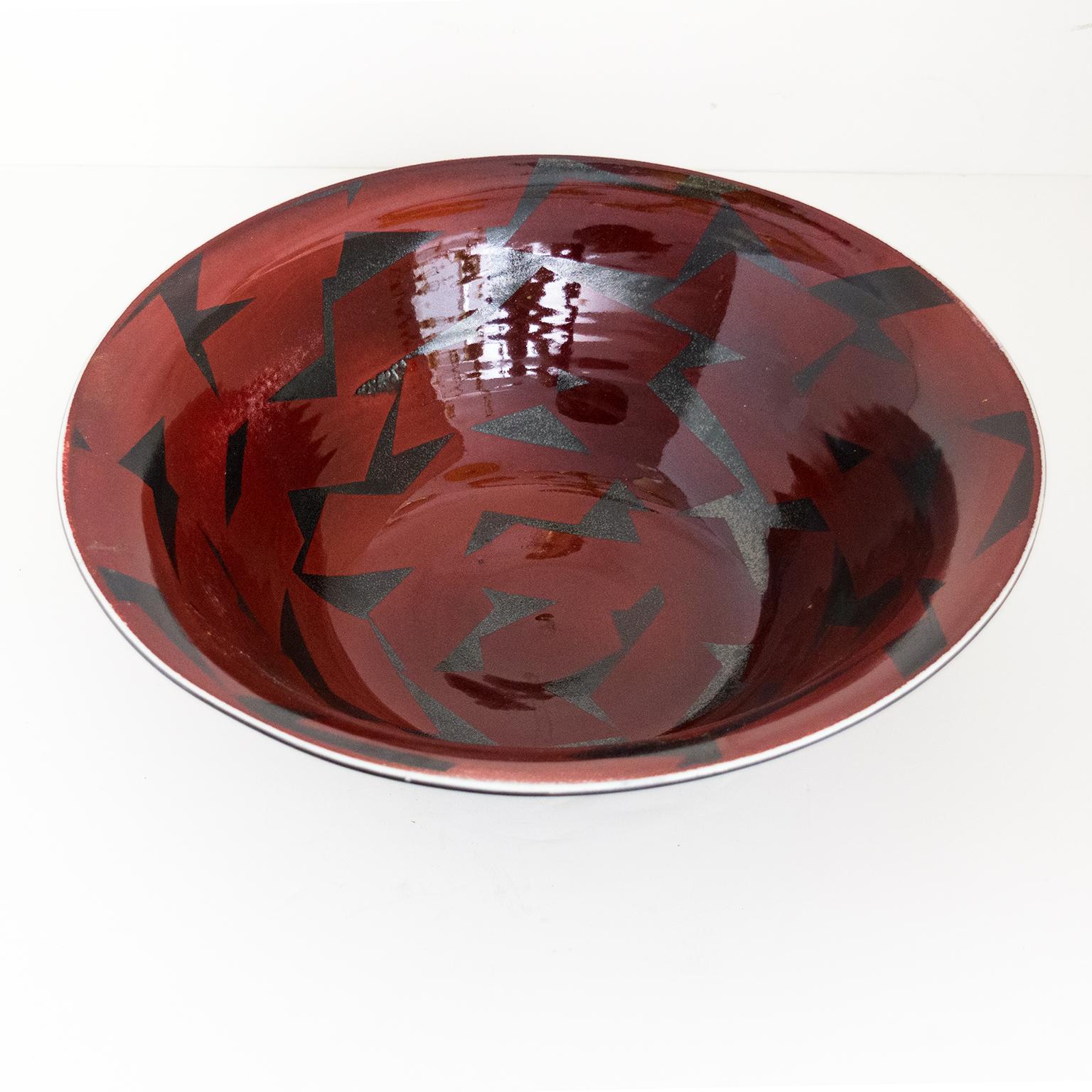 Inger Persson Scandinavian Modern Large Studio Bowl, Red & Black, 1988 Rorstrand In Good Condition For Sale In New York, NY
