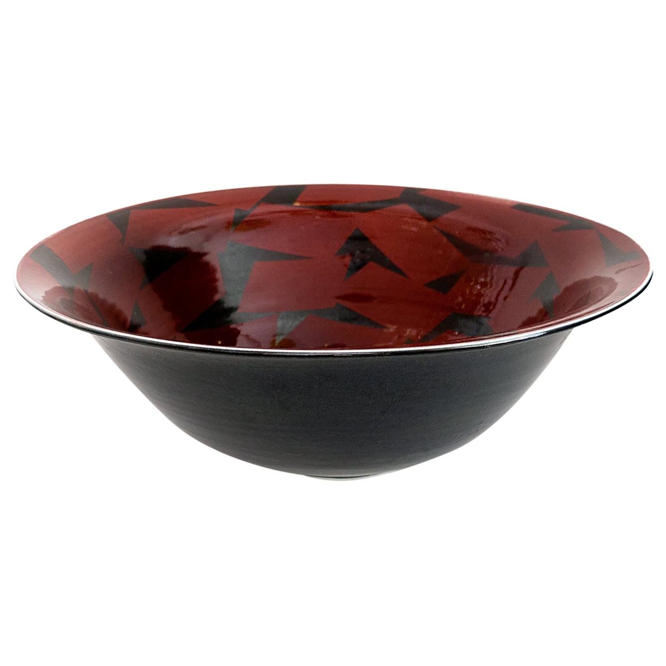 Inger Persson Scandinavian Modern Large Studio Bowl, Red & Black, 1988 Rorstrand For Sale