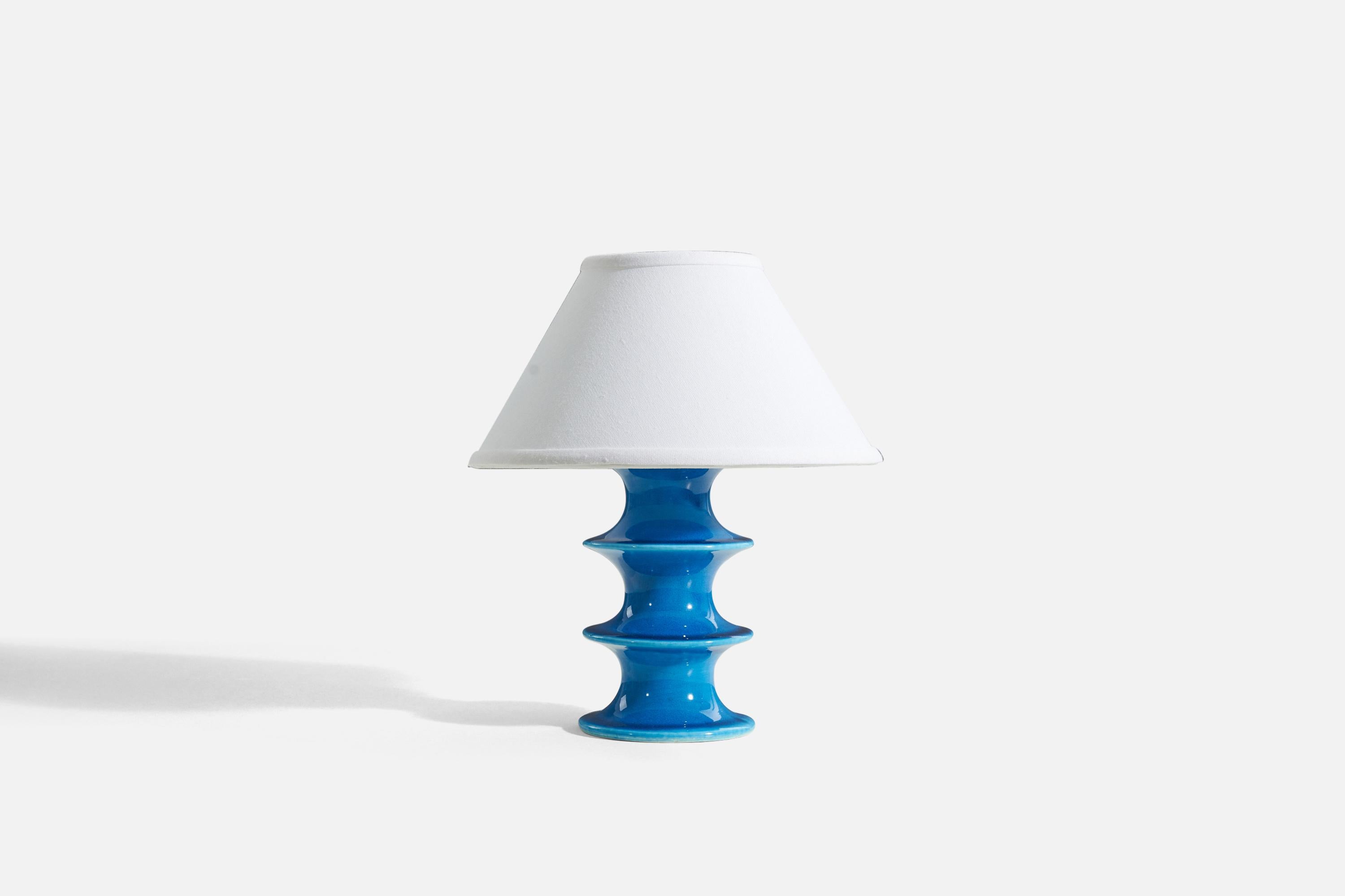 Mid-Century Modern Inger Persson, Table Lamp, Blue Glazed Stoneware, Rörstrand, Sweden, 1960s For Sale