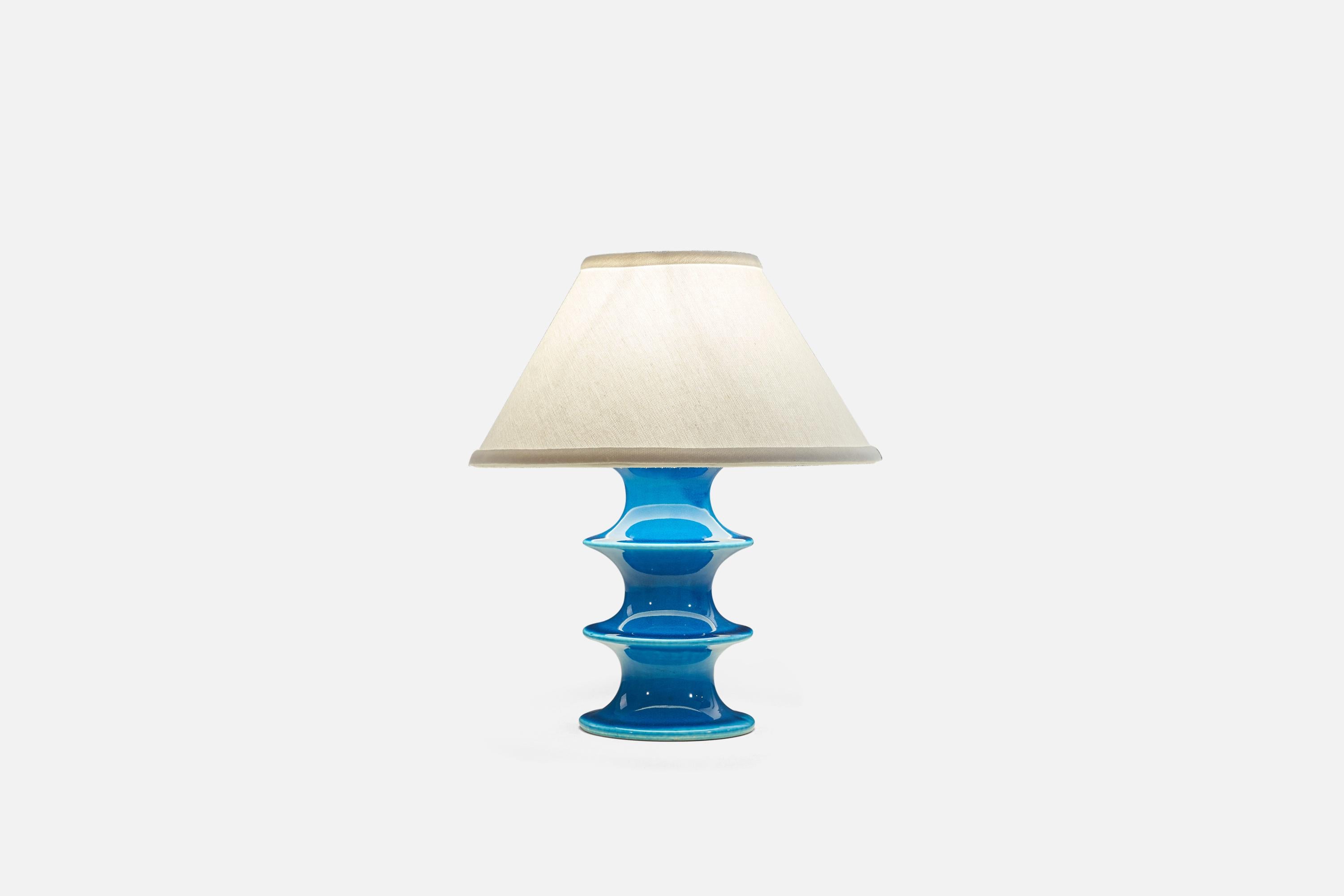 Suédois Lampe de bureau Inger Persson, grès émaillé bleu, Rrstrand, Suède, années 1960 en vente