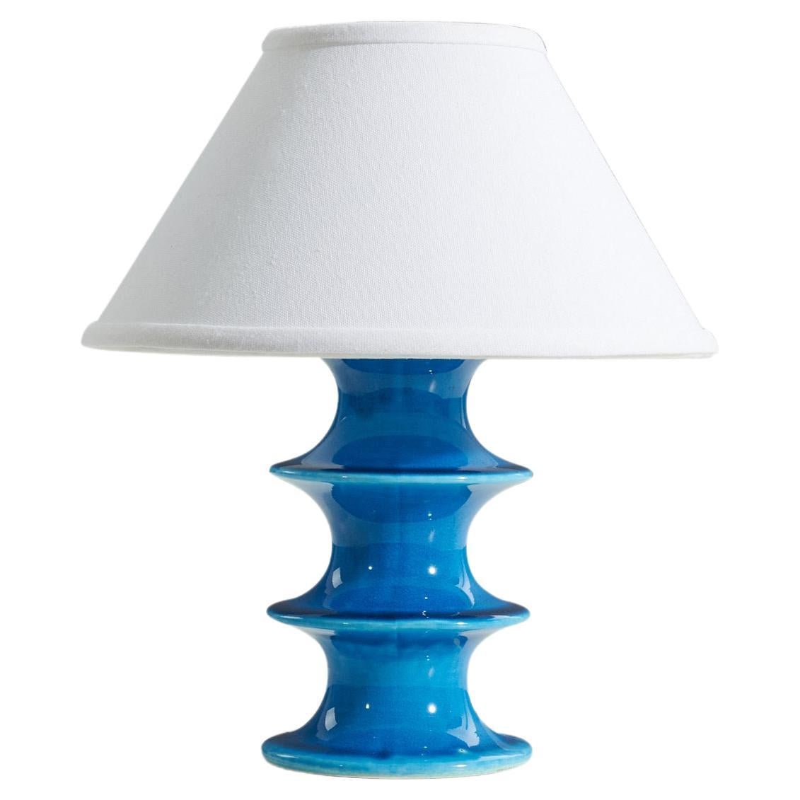Inger Persson, Table Lamp, Blue Glazed Stoneware, Rörstrand, Sweden, 1960s