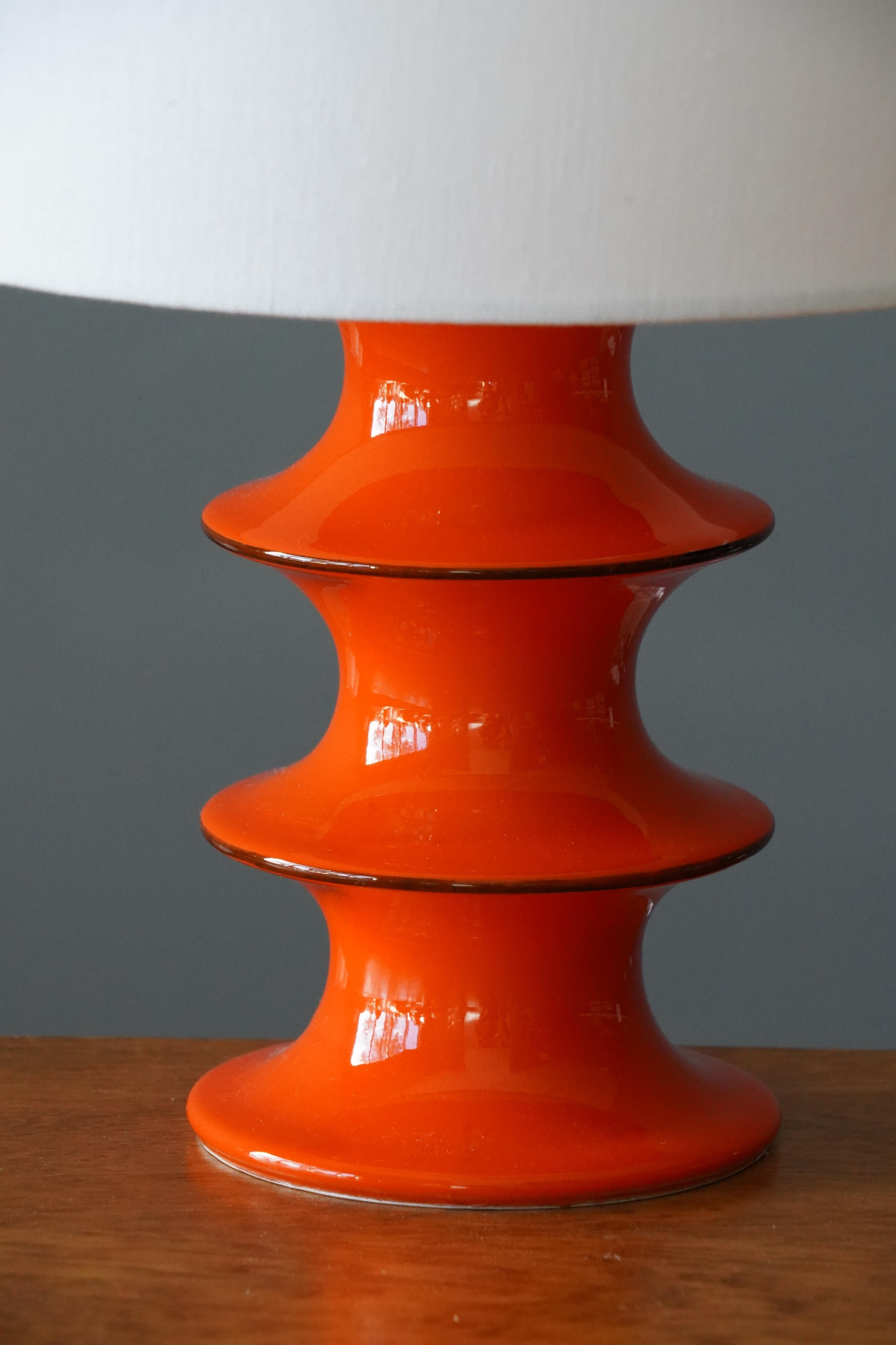 Swedish Inger Persson, Table Lamp, Orange Glazed Stoneware, Rörstrand, Sweden, 1960s