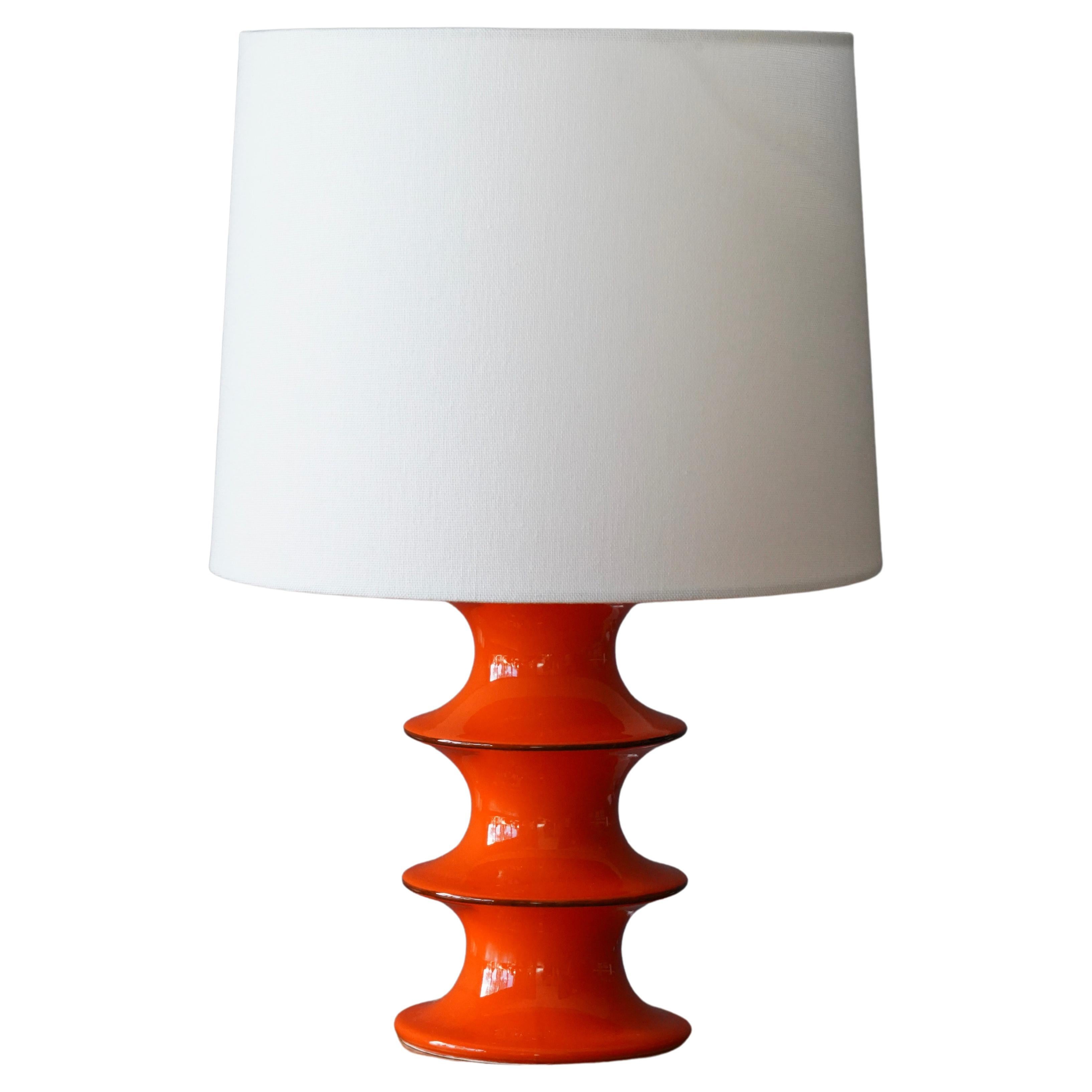 Inger Persson, Table Lamp, Orange Glazed Stoneware, Rörstrand, Sweden, 1960s