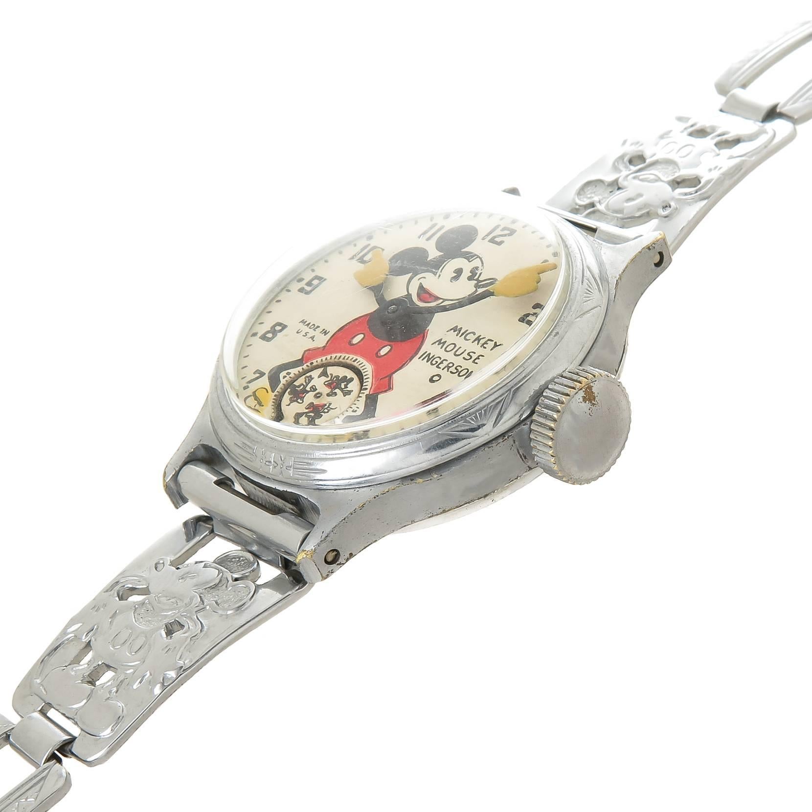 Circa 1933 Ingersoll Mickey Mouse Wrist Watch, This watch belonged to American Artist and Sculptor Ernest Trova ( 1927-2009 ) I had the pleasure of knowing Mr. Trova in the Early 1990s, we shared the same interest in vintage Disney Character