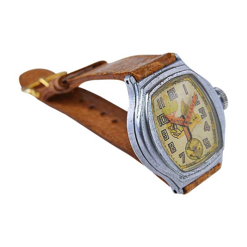 Ingersoll Rare, Art Deco Boy Scout Watch with Original Compass Strap In Excellent Condition For Sale In Long Beach, CA