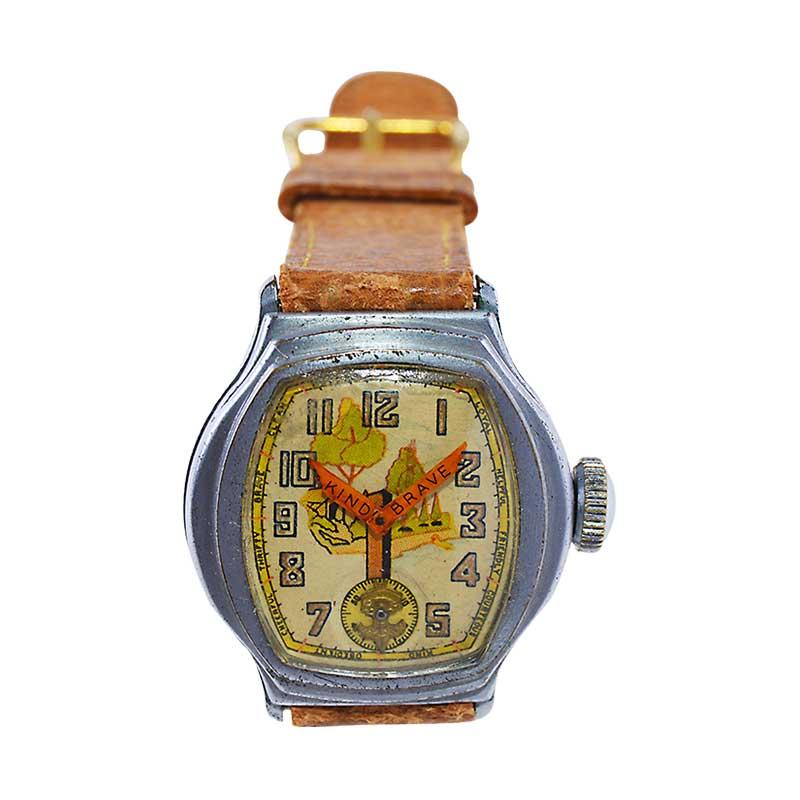 Women's or Men's Ingersoll Rare, Art Deco Boy Scout Watch with Original Compass Strap For Sale