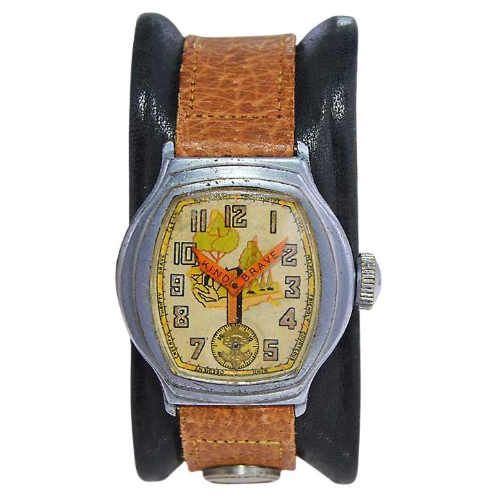 Ingersoll Rare, Art Deco Boy Scout Watch with Original Compass Strap For Sale
