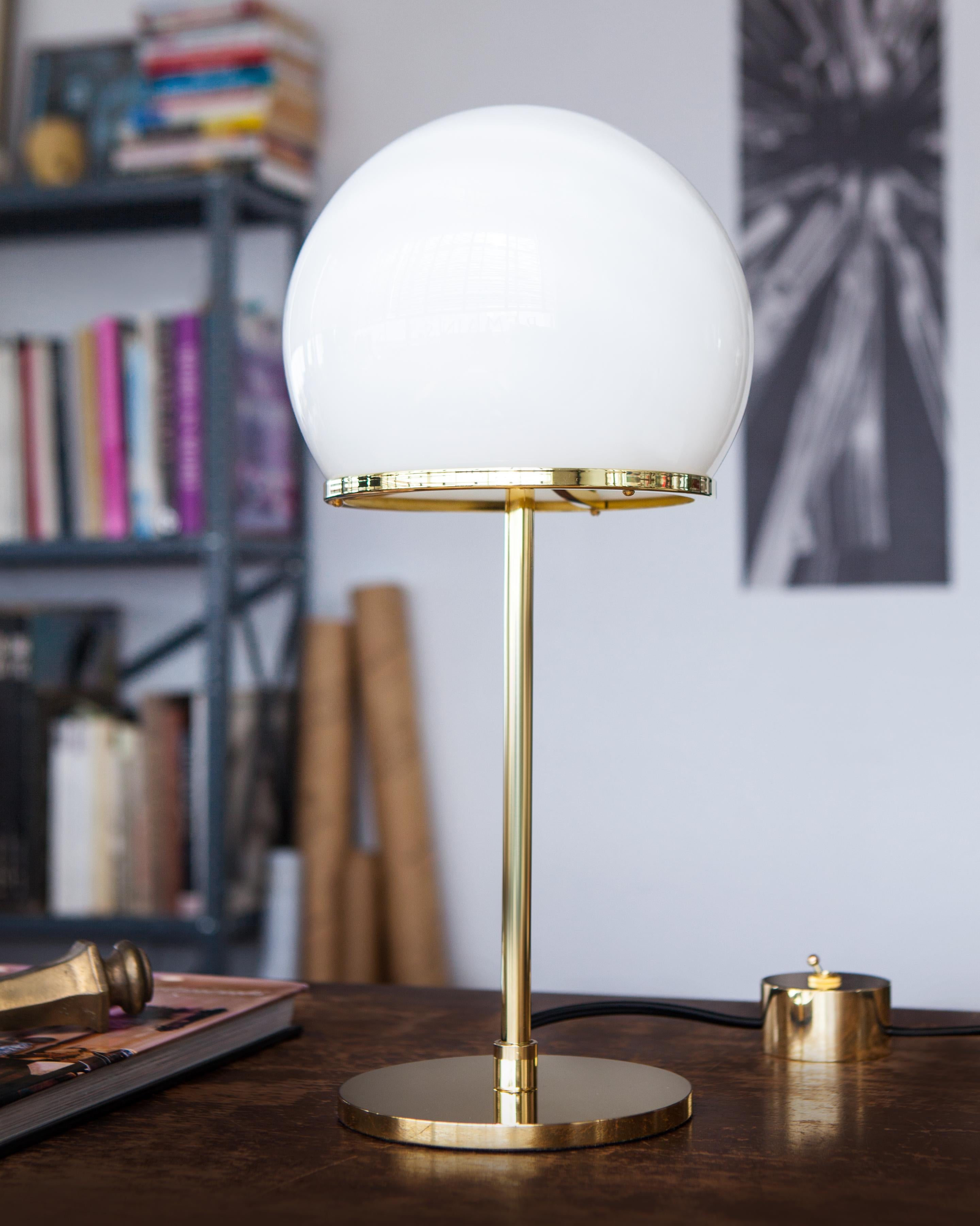 American Ingersoll Table Lamp in Polished Brass with Milk Glass Shade by Remains Lighting