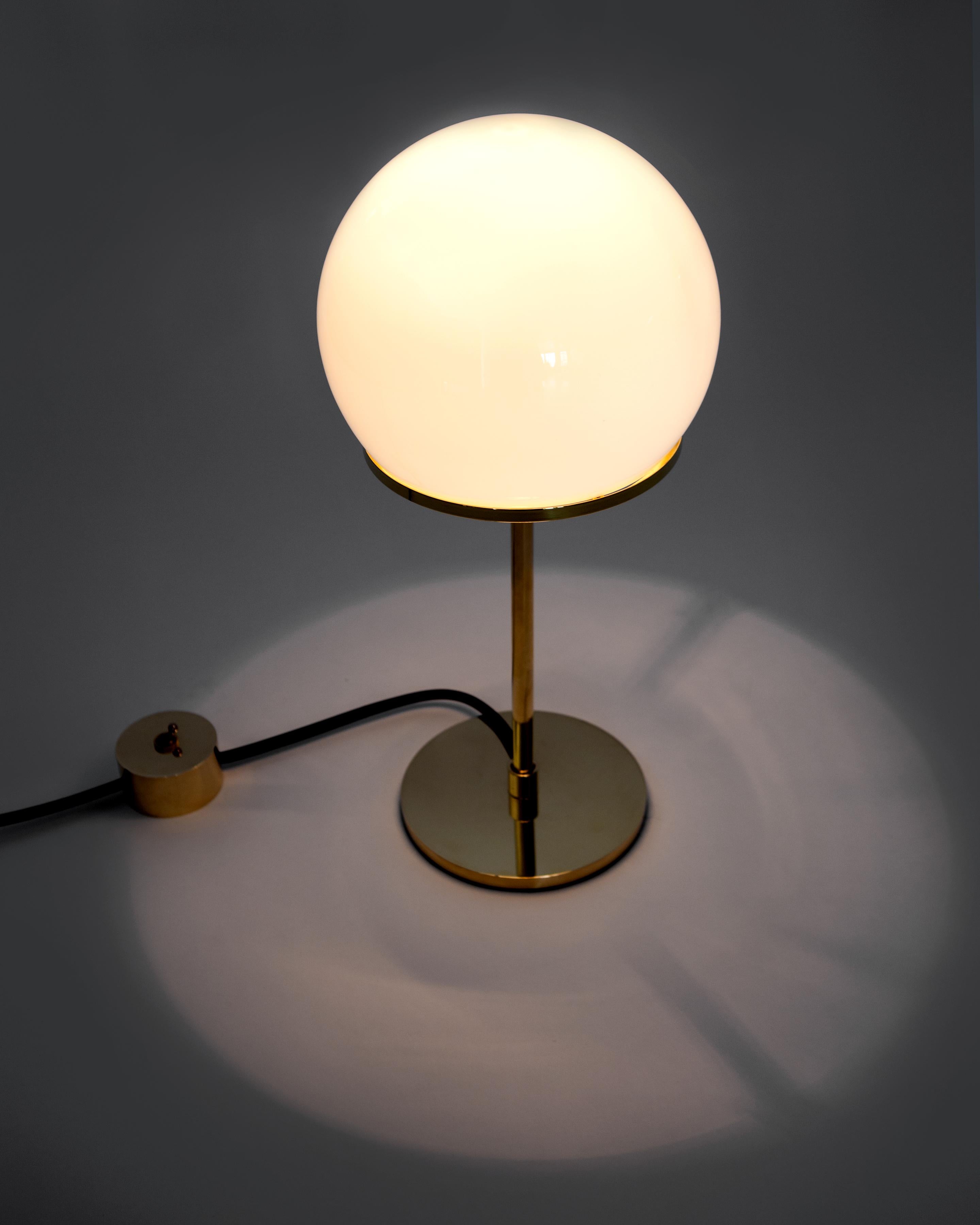 Contemporary Ingersoll Table Lamp in Polished Brass with Milk Glass Shade by Remains Lighting