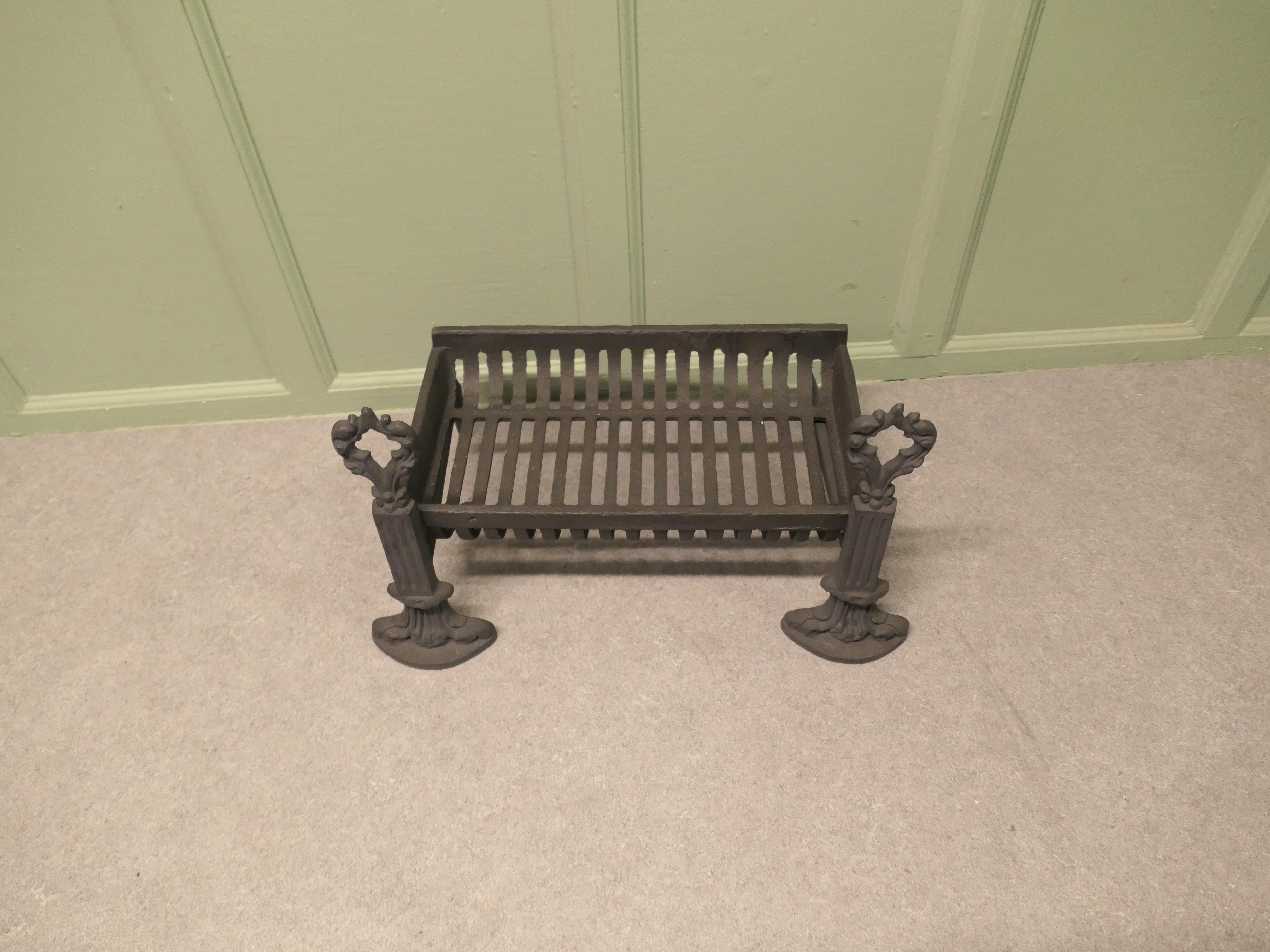 Neoclassical Inglenook Fire Grate on Andirons This attractive Iron Log Grate For Sale