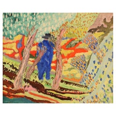 Ingmar Olsson, Sweden, Oil on Board, Modernist Landscape, 1960s