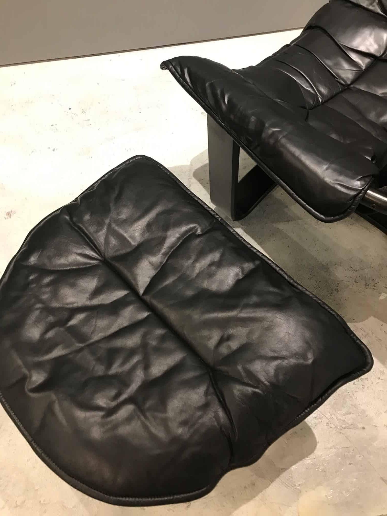 Mid-Century Modern Ingmar Relling Black Leather, Midcentury Danish Lounge Chairs and Ottoman