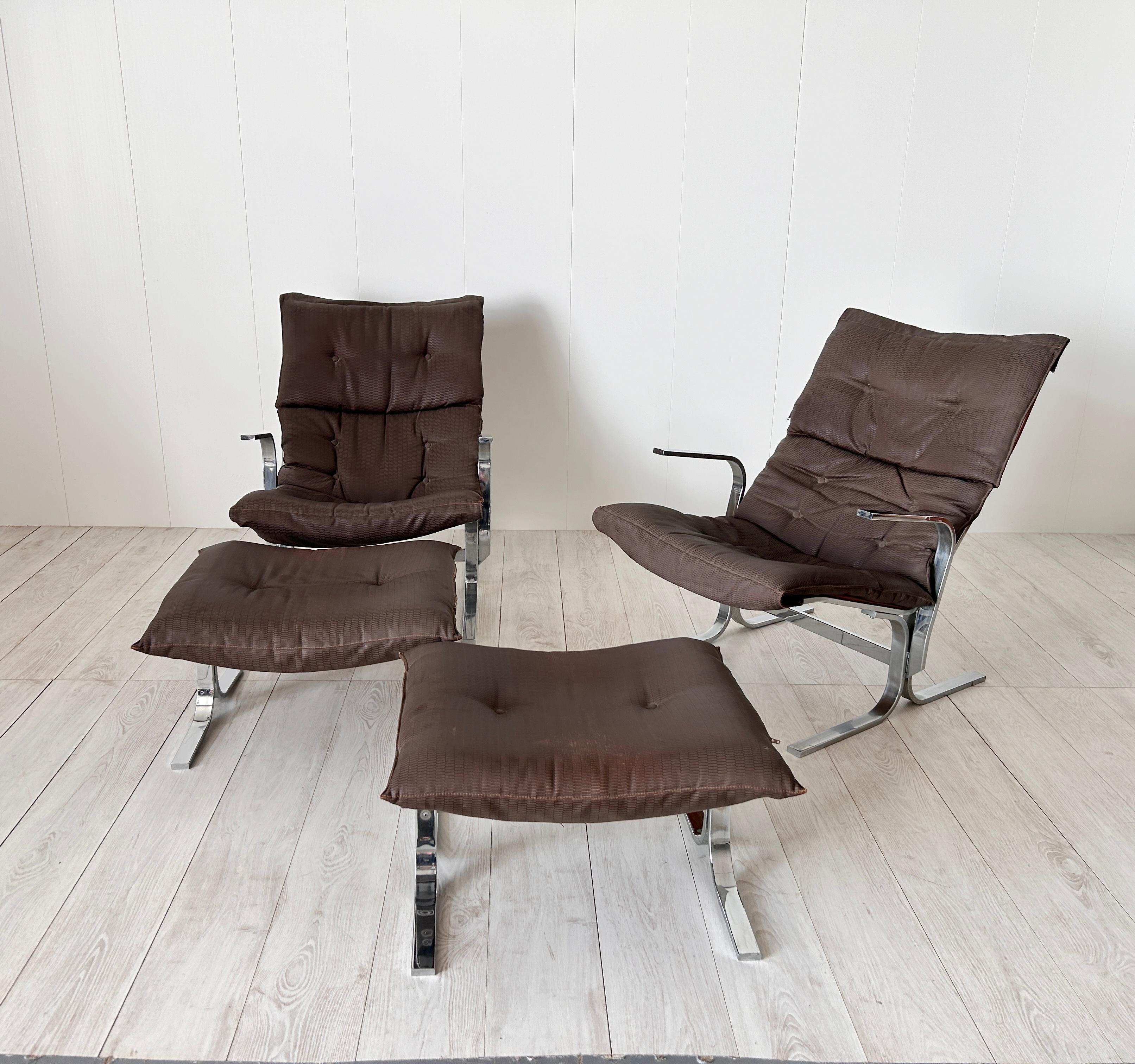 Ingmar Relling, Coppia di poltrone con pouf mod. Siesta, anni '70 In Good Condition In Rivoli, IT