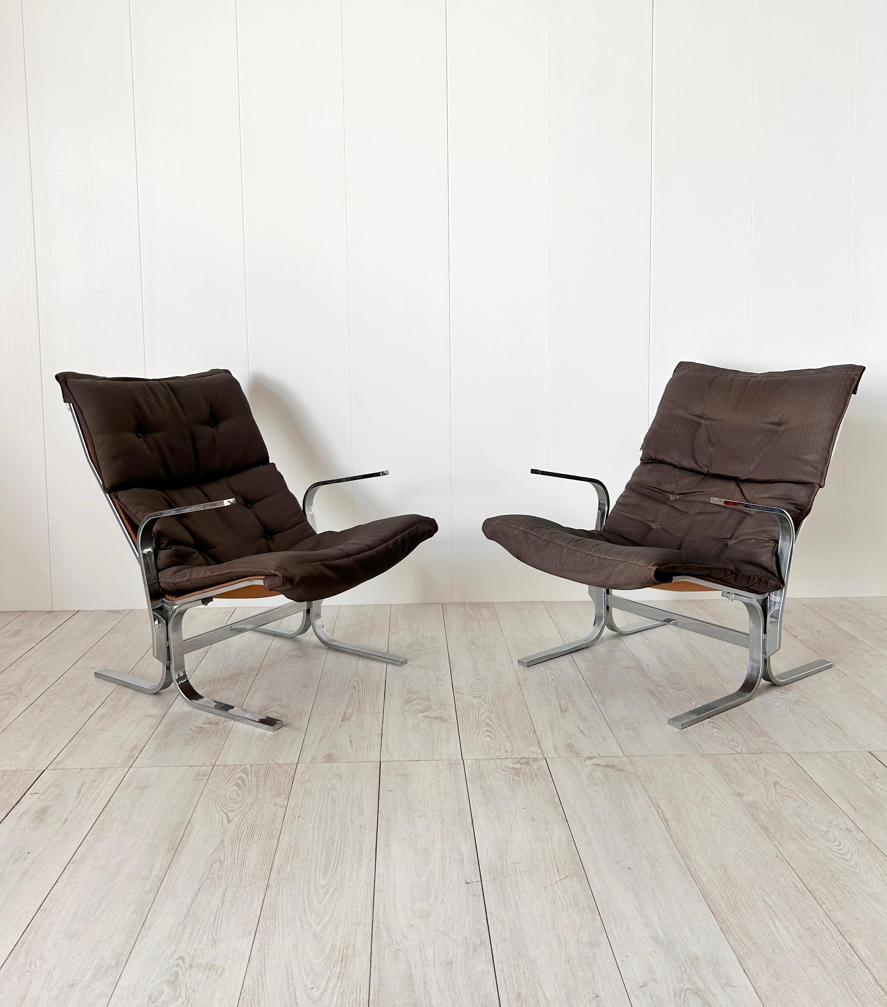 Steel Ingmar Relling, Coppia di poltrone con pouf mod. Siesta, anni '70