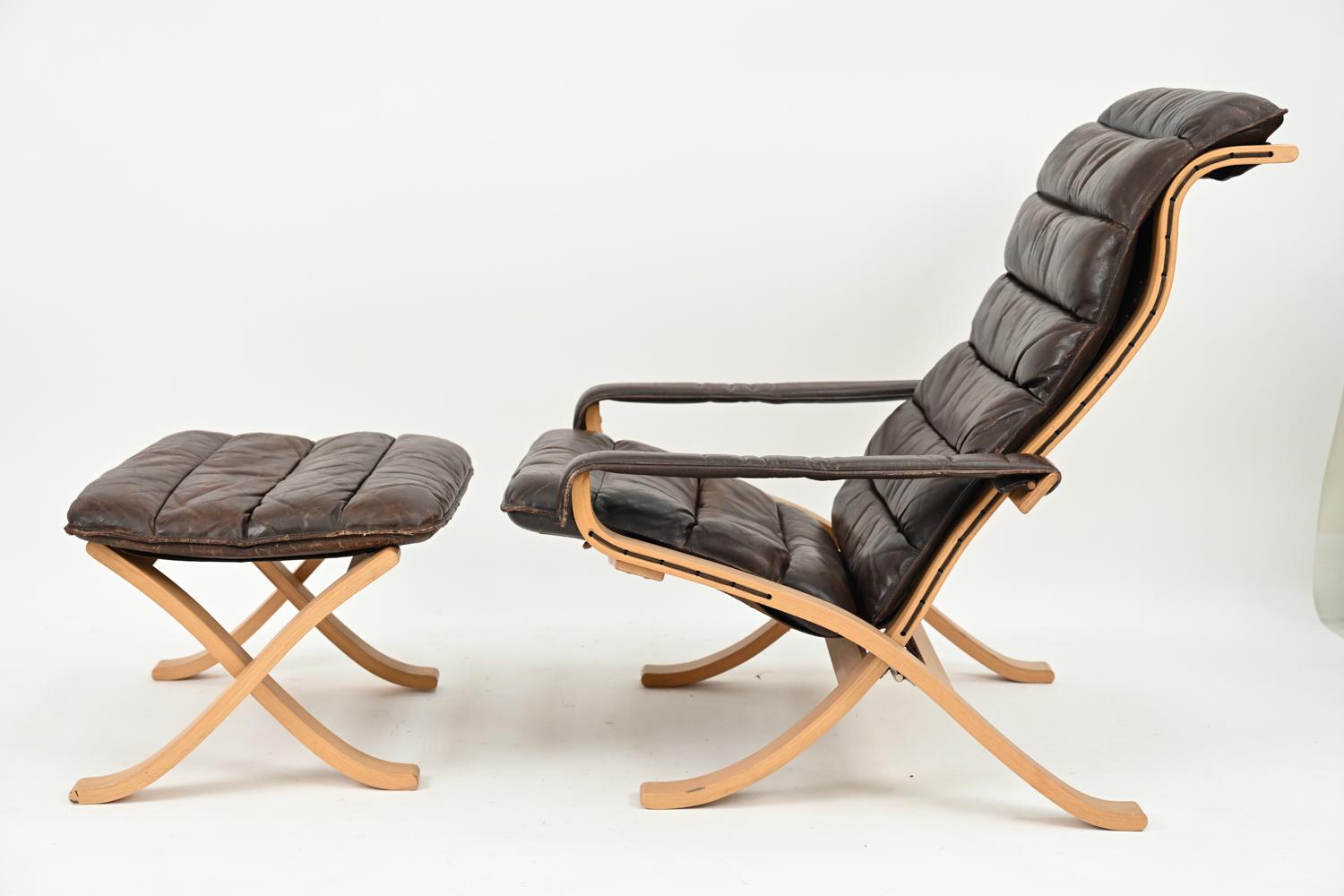 Ingmar Relling pour Westnofa fauteuil de salon et repose-pieds en cuir «lex » en vente 1