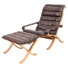 Retro Ingmar Relling for Westnofa "Flex" Leather Lounge Chair & Ottoman