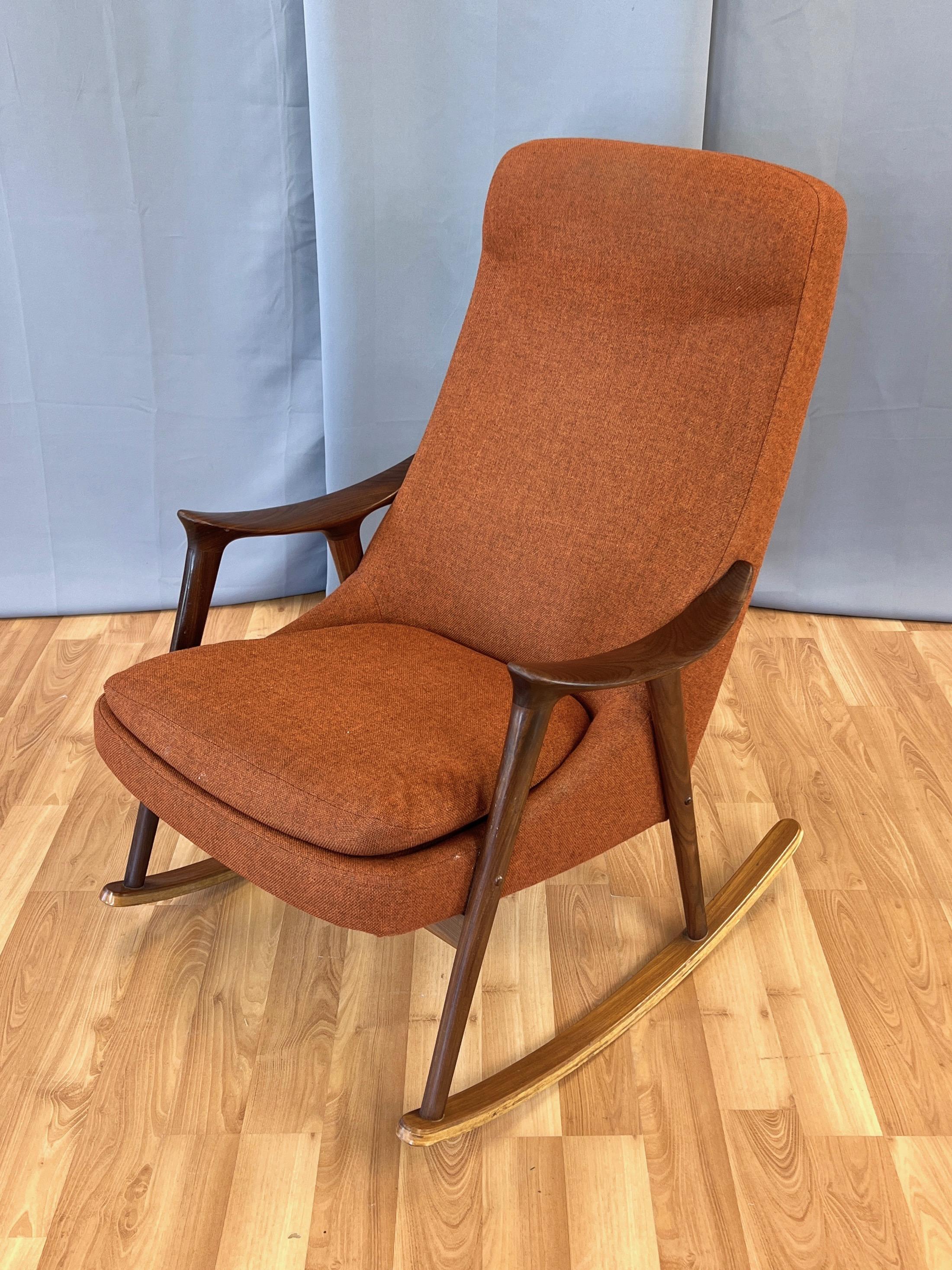 Scandinavian Modern Ingmar Relling for Westnofa High-Back Sculptural Teak Rocking Chair, 1960s For Sale
