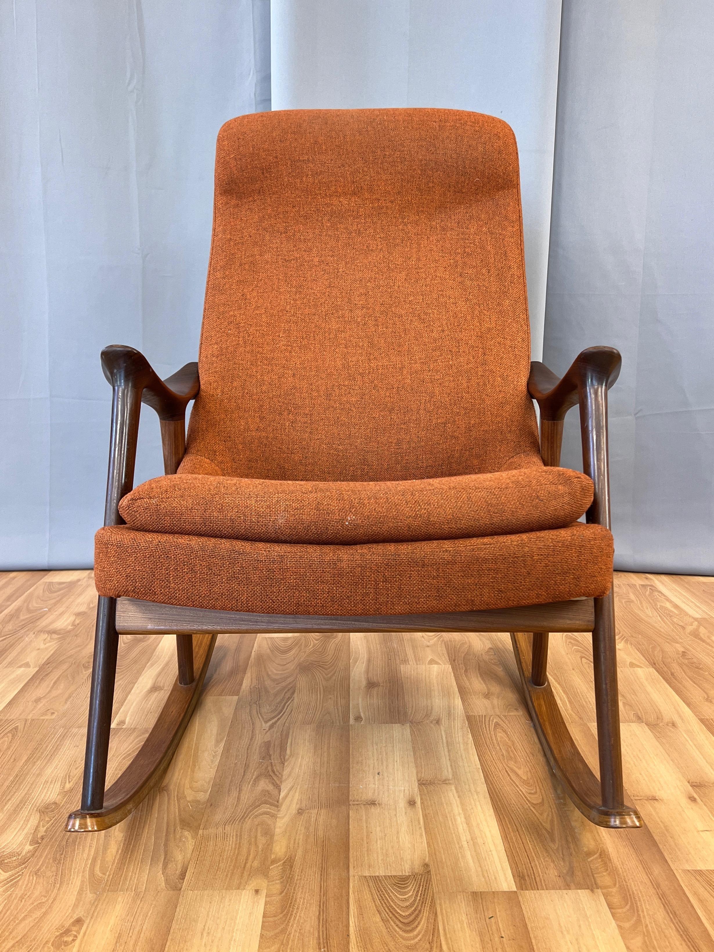 Norwegian Ingmar Relling for Westnofa High-Back Sculptural Teak Rocking Chair, 1960s For Sale