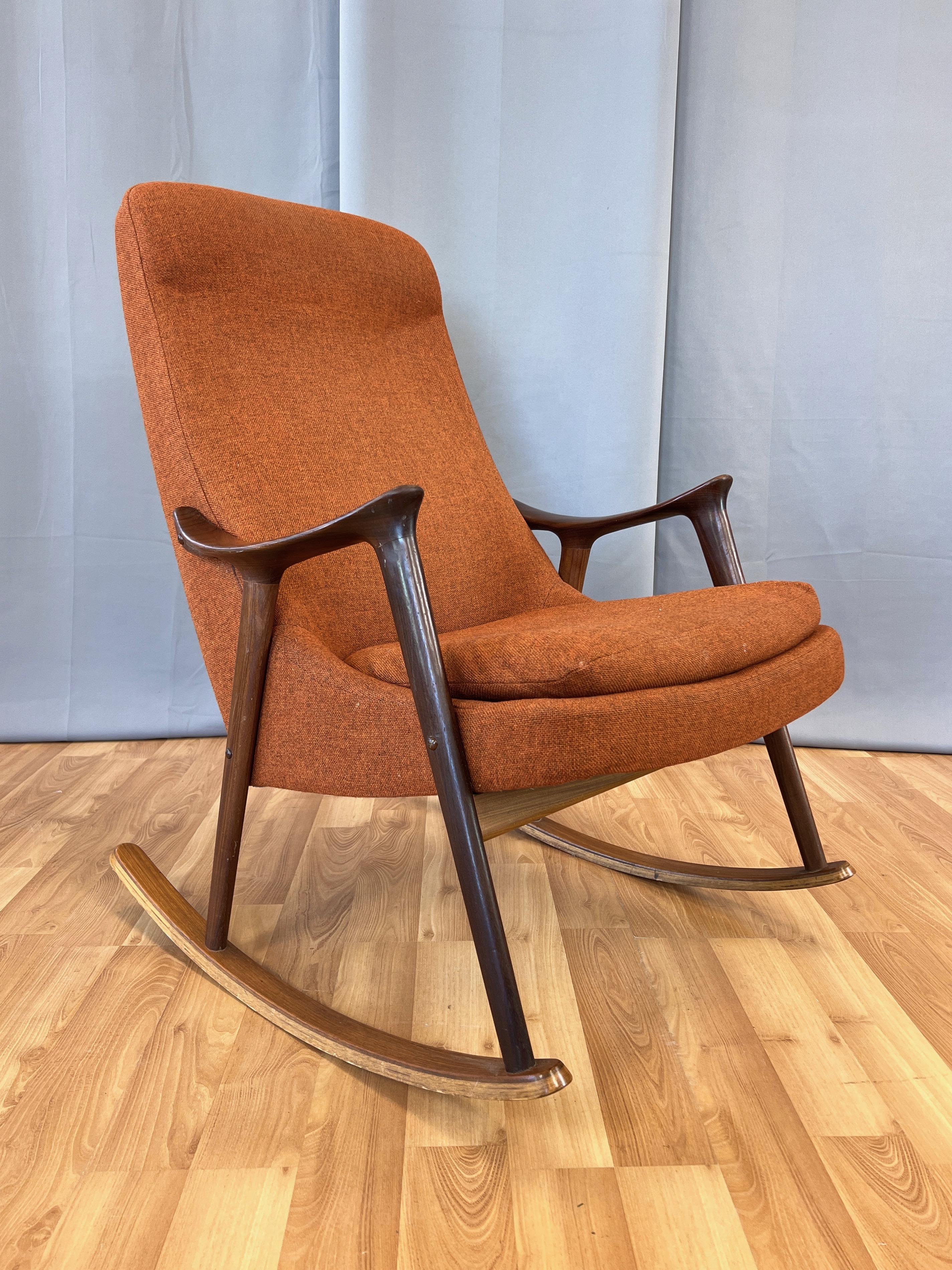 Hand-Carved Ingmar Relling for Westnofa High-Back Sculptural Teak Rocking Chair, 1960s For Sale
