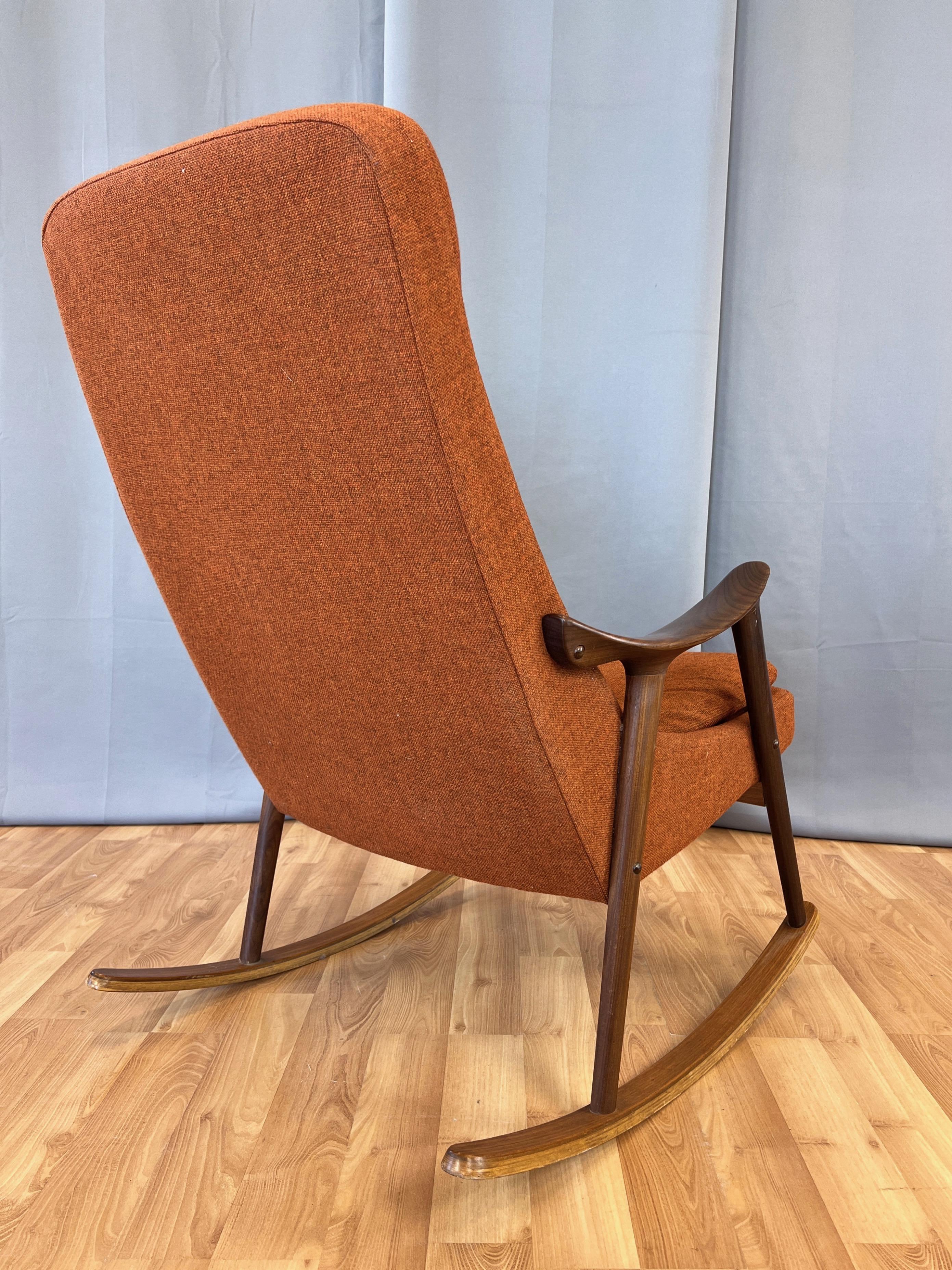 Fabric Ingmar Relling for Westnofa High-Back Sculptural Teak Rocking Chair, 1960s For Sale