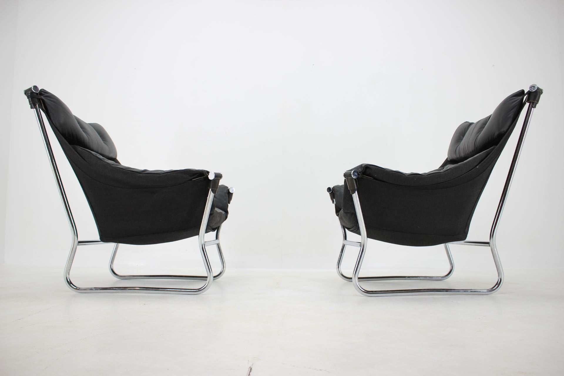 Late 20th Century Ingmar Relling for Westnofa Leather and Chrome Armchairs, 1970s
