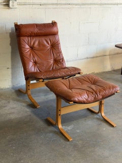 Ingmar Relling for Westnofa Leather Lounge Chair and Ottoman Vintage 1970s