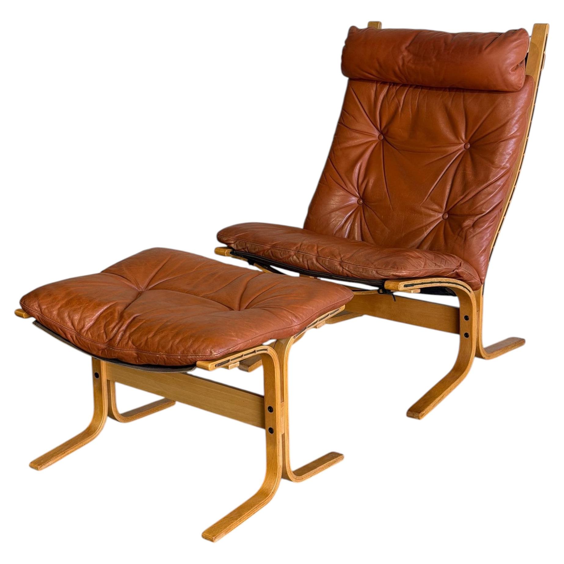 Ingmar Relling for Westnofa Leather Lounge Chair and Ottoman Vintage 1970s